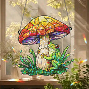 Frog Mushroom Hologram Window Hanging, Frog Suncatcher Decor, Cottagecore Frog Gift, Whimsical Nature Room Art