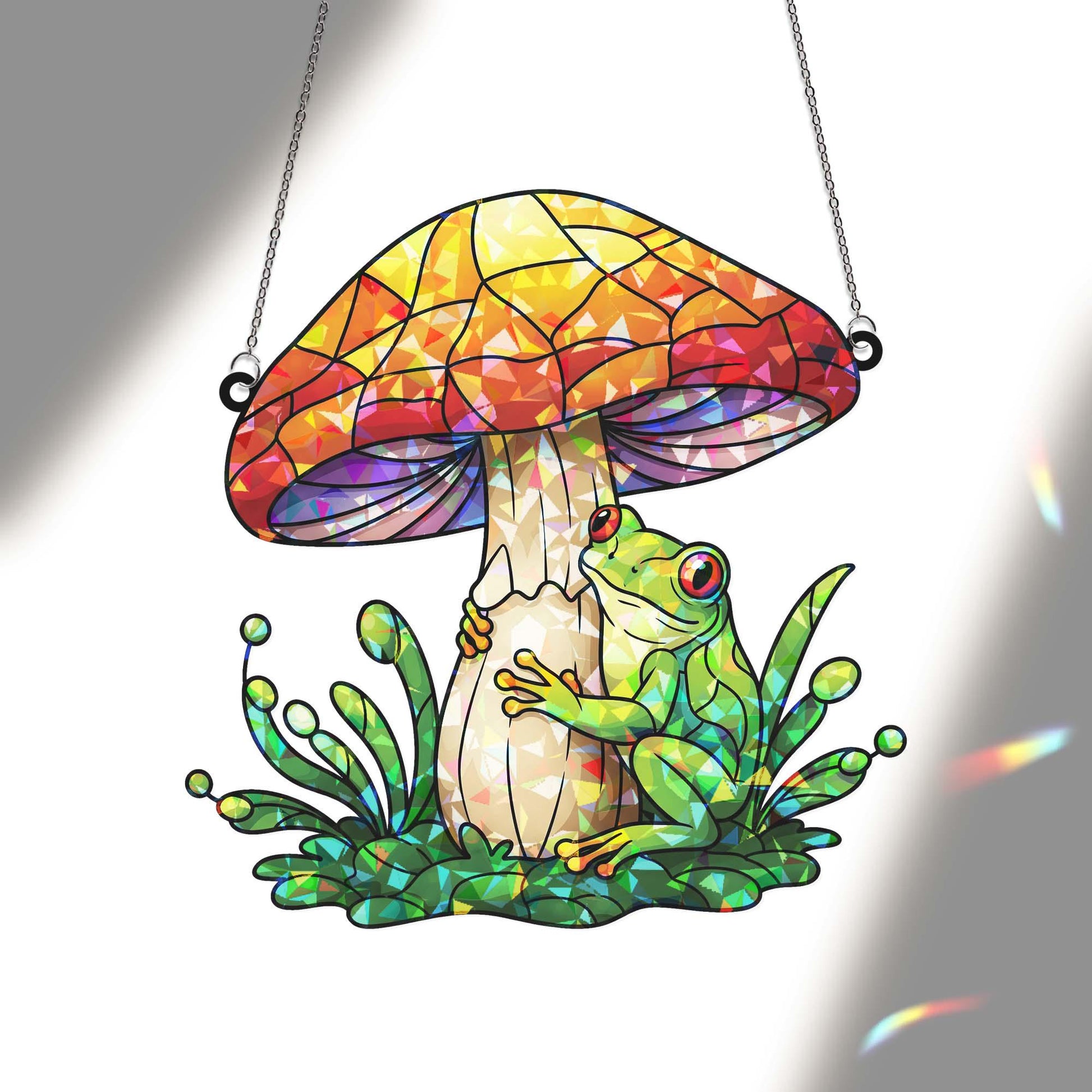 Frog Mushroom Hologram Window Hanging, Frog Suncatcher Decor, Cottagecore Frog Gift, Whimsical Nature Room Art