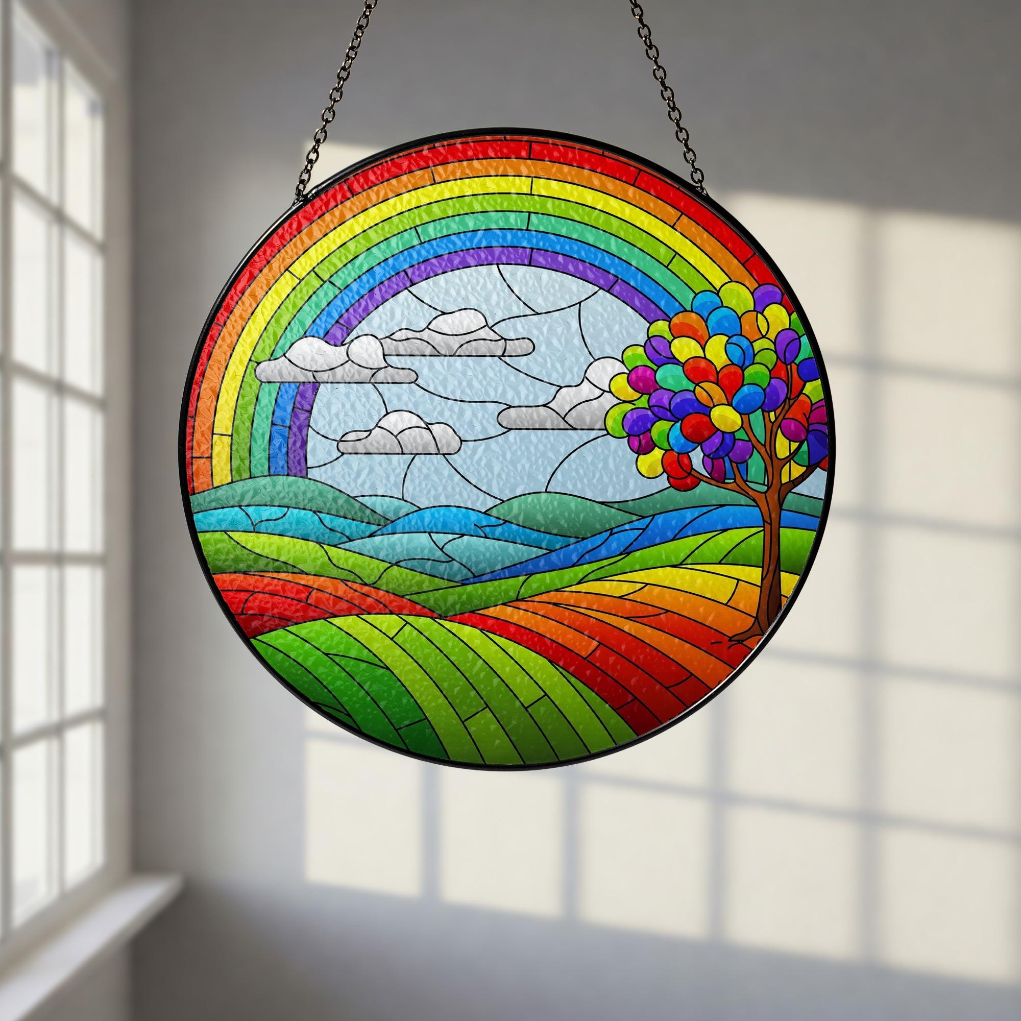 Rainbow LGBT Landscape Glass Suncatcher, Pride Window Hanging, Colorful Sun Catcher Decor, LGBTQ+ Gift, Pride LGBT Home Decor On June