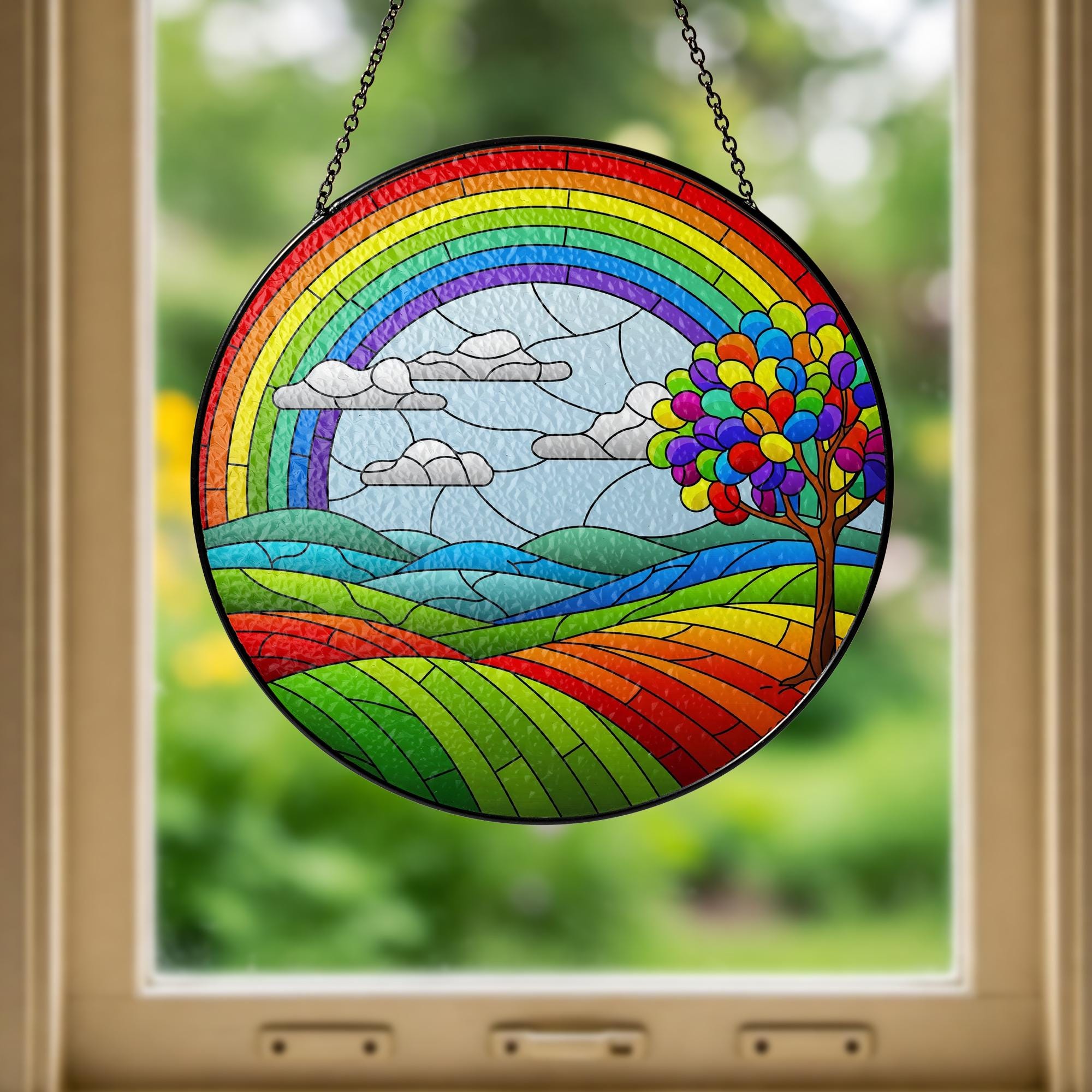 Rainbow LGBT Landscape Glass Suncatcher, Pride Window Hanging, Colorful Sun Catcher Decor, LGBTQ+ Gift, Pride LGBT Home Decor On June