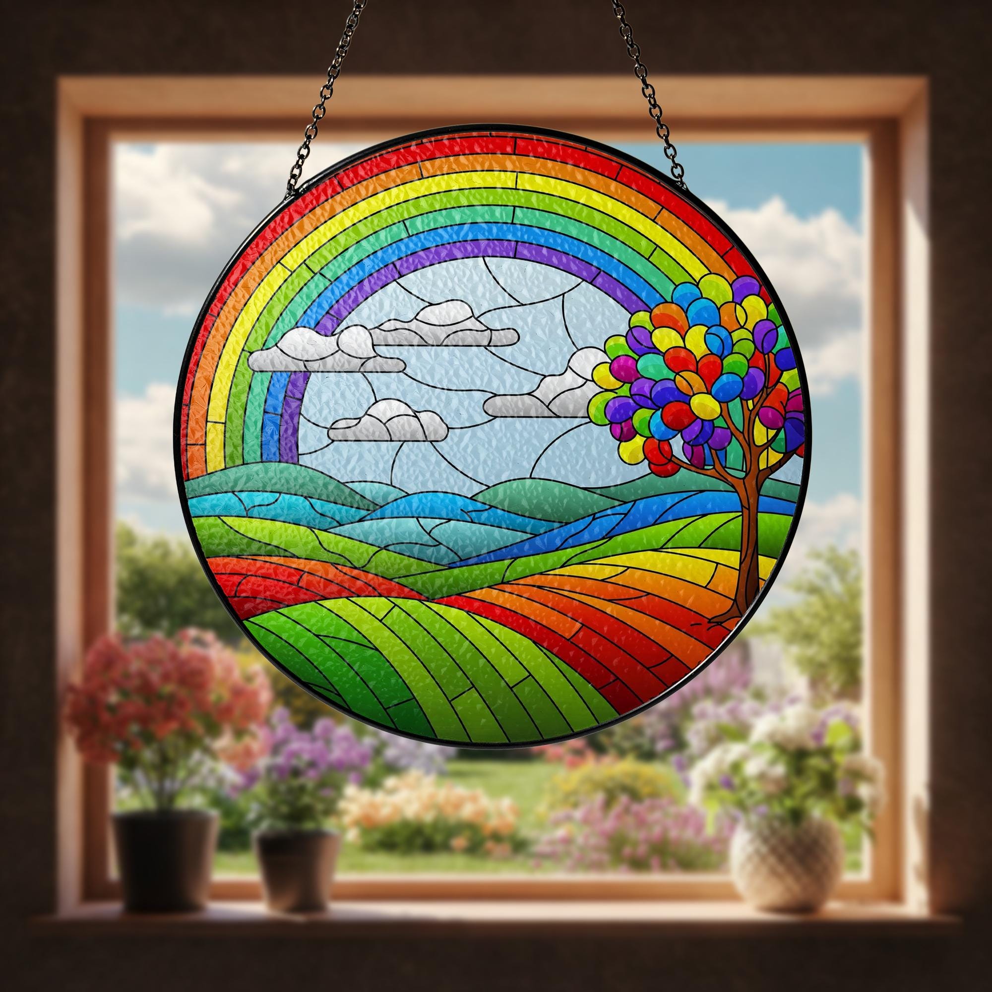 Rainbow LGBT Landscape Glass Suncatcher, Pride Window Hanging, Colorful Sun Catcher Decor, LGBTQ+ Gift, Pride LGBT Home Decor On June