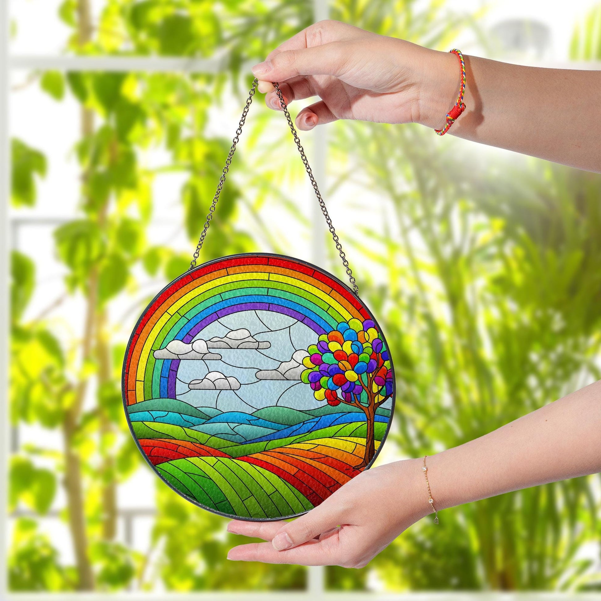 Rainbow LGBT Landscape Glass Suncatcher, Pride Window Hanging, Colorful Sun Catcher Decor, LGBTQ+ Gift, Pride LGBT Home Decor On June