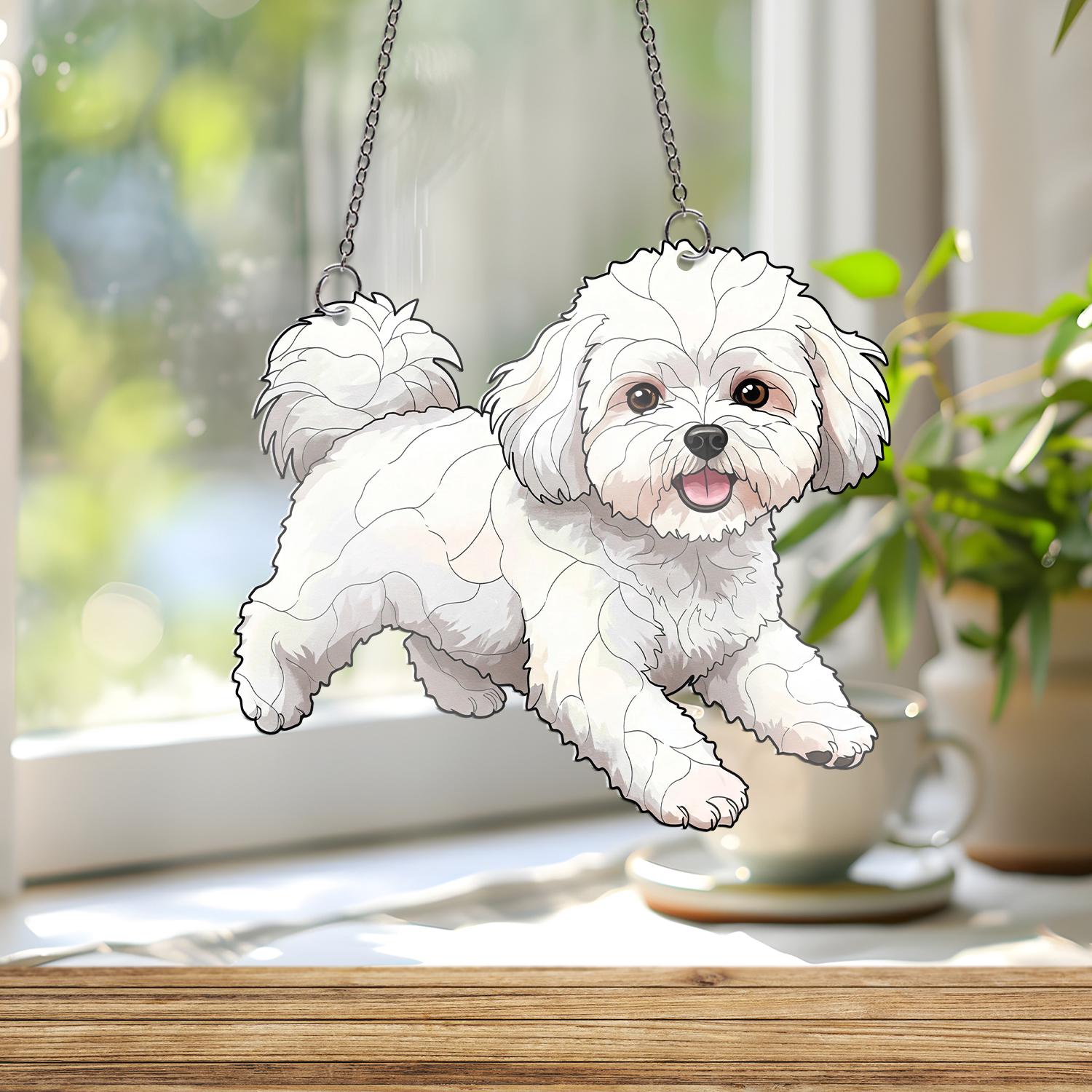 Bichon Frise Dog Acrylic Window Hanging | Fluffy Pup Home Decor | Cute Pet Decor | Dog Lover Gift | Small Dog Window Art, Puppy Home Decor