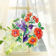 Hummingbird & Red Flowers Acrylic Window Hanging – Vibrant Nature Decor for Home, Garden, or Gift Giving, Gift For Her, Bird Lover Gift