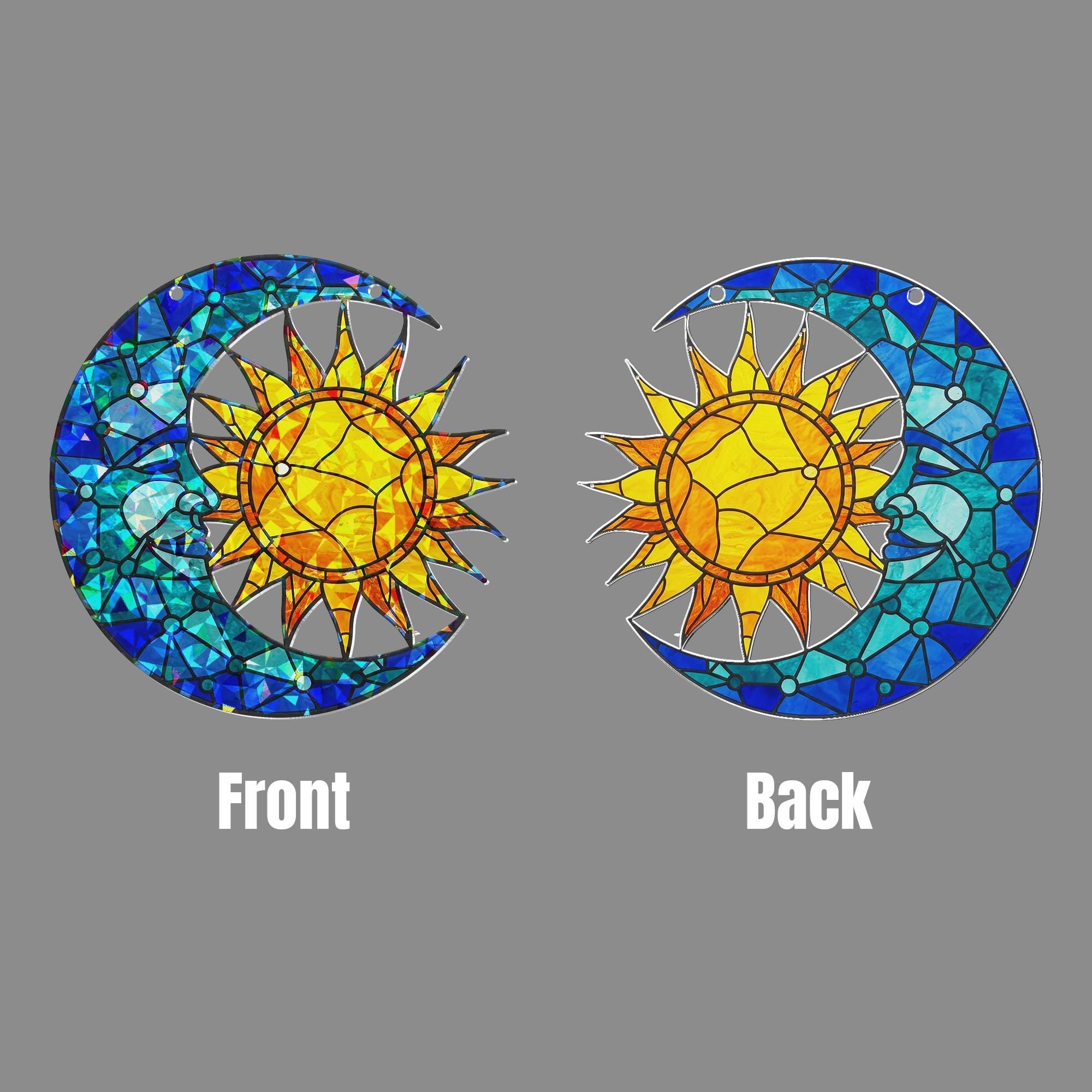 Celestial Sun and Moon Hologram Ornament | Mystical Window Hanging | Cosmic Sun Catcher, Boho Decor, Astrology Gift, Sun and Moon Home Decor