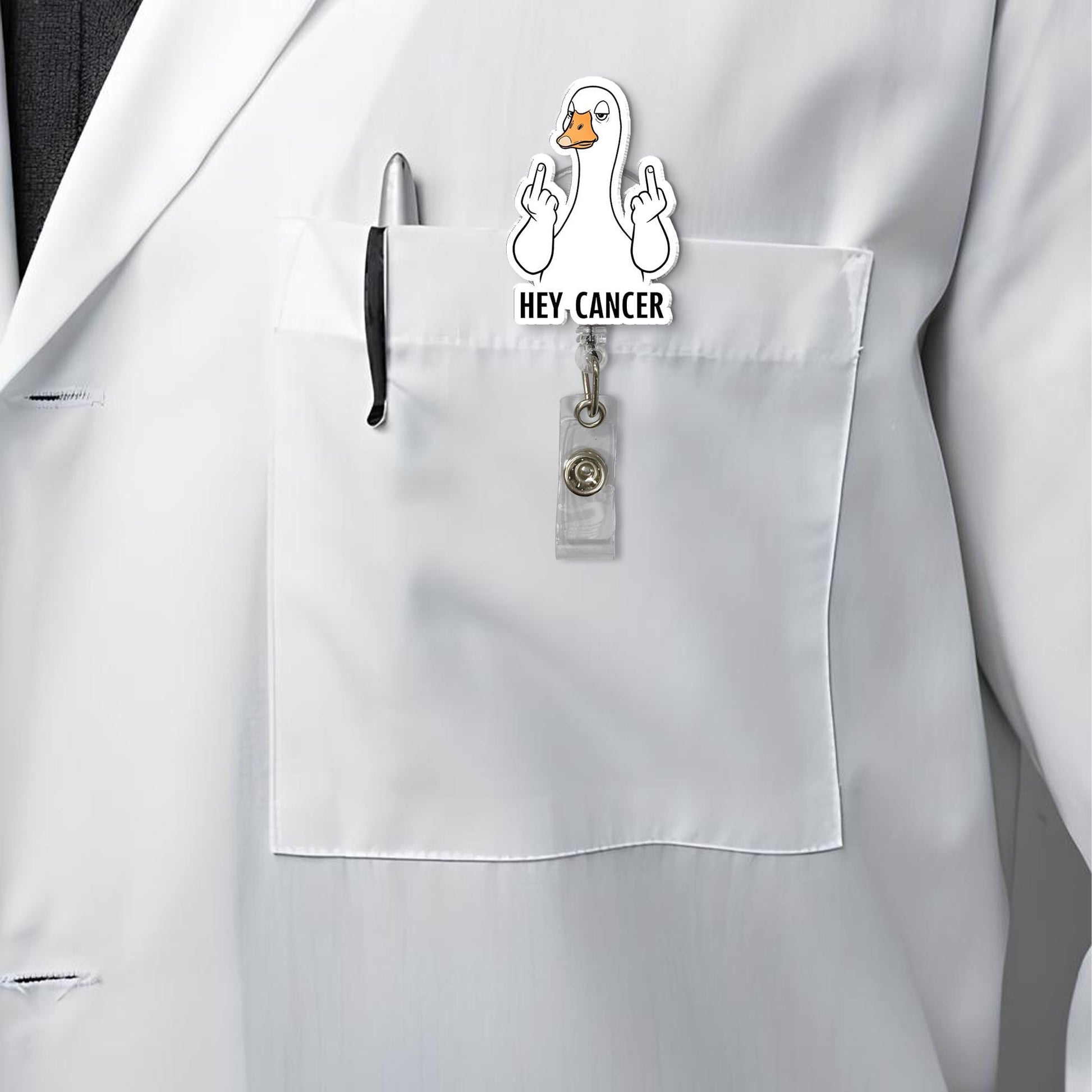 Middle Finger Goose "Hey Cancer" Badge Reel | Funny Cancer Support ID Holder | Cheeky Badge Clip | Oncology Gift | Bold Statement