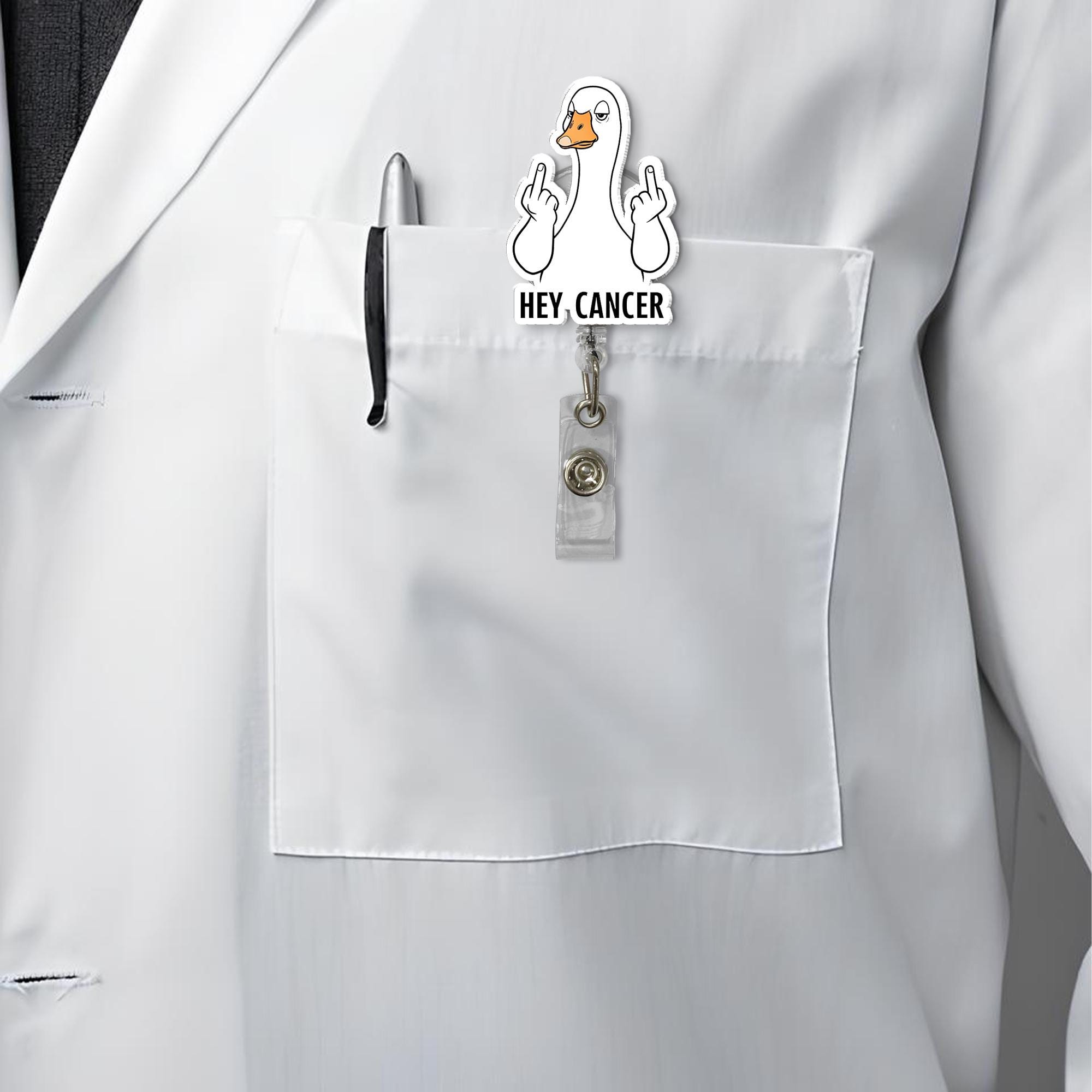 Middle Finger Goose "Hey Cancer" Badge Reel | Funny Cancer Support ID Holder | Cheeky Badge Clip | Oncology Gift | Bold Statement