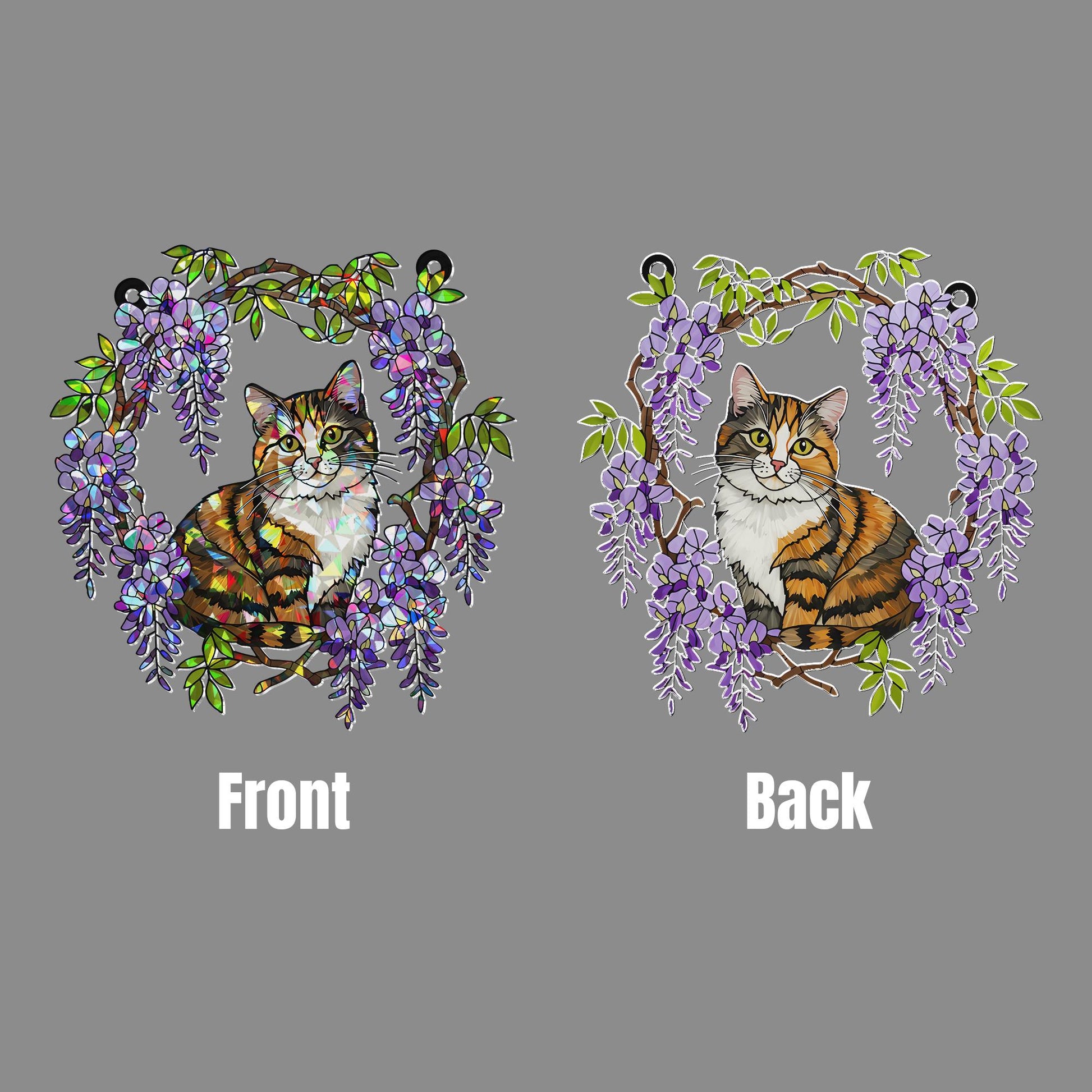 Calico Cat  Acrylic Hologram Window Hanging, Floral Rainbow Catcher, Cat Lover Gift, Pet Memorial Sunlight Decor, Cat Mom Gift