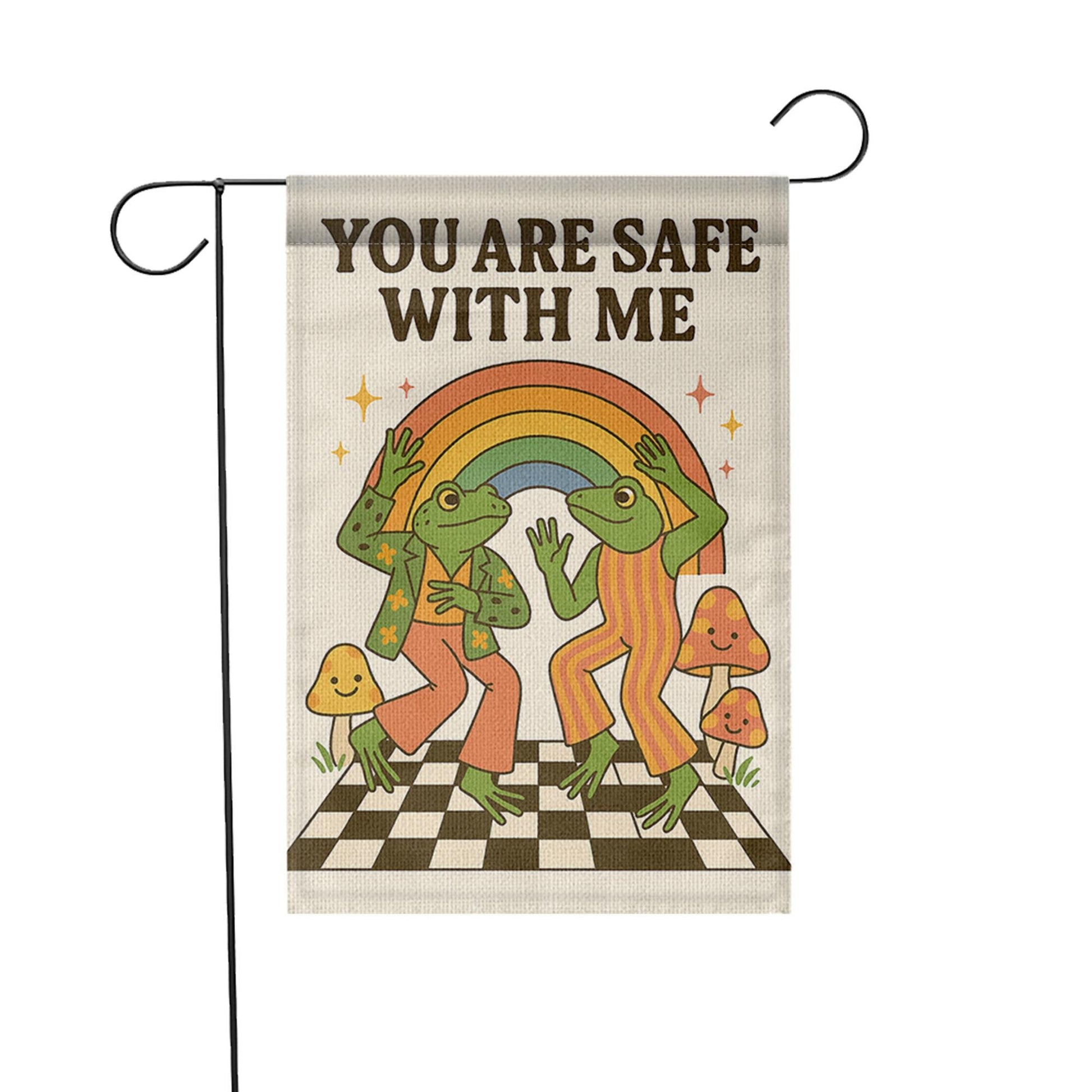 You Are Safe With Me Garden Flag – Cute LGBT Pride Frog Decor, Rainbow Queer Outdoor Sign, Affirming Safe Space Yard Banner