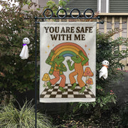 You Are Safe With Me Garden Flag – Cute LGBT Pride Frog Decor, Rainbow Queer Outdoor Sign, Affirming Safe Space Yard Banner
