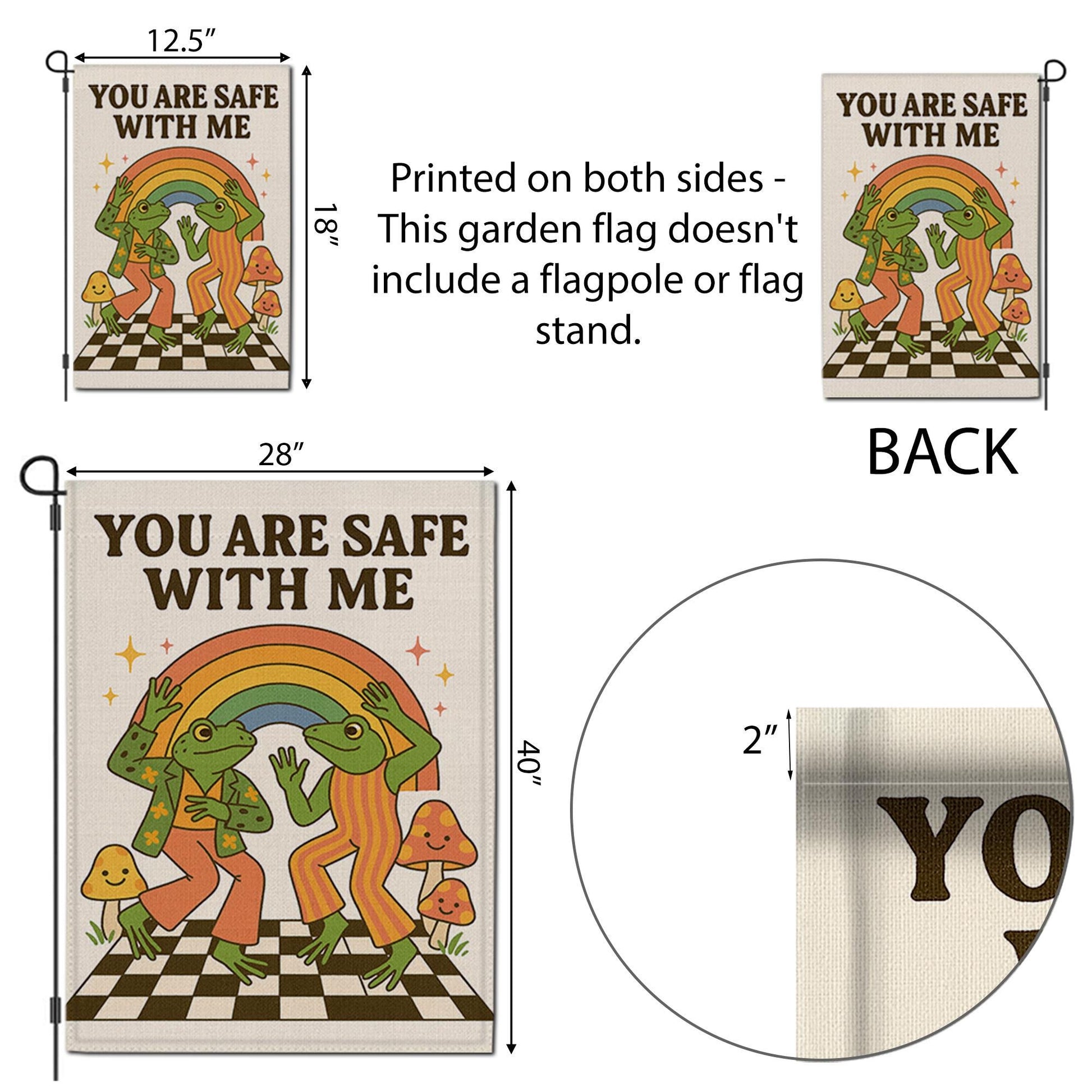 You Are Safe With Me Garden Flag – Cute LGBT Pride Frog Decor, Rainbow Queer Outdoor Sign, Affirming Safe Space Yard Banner