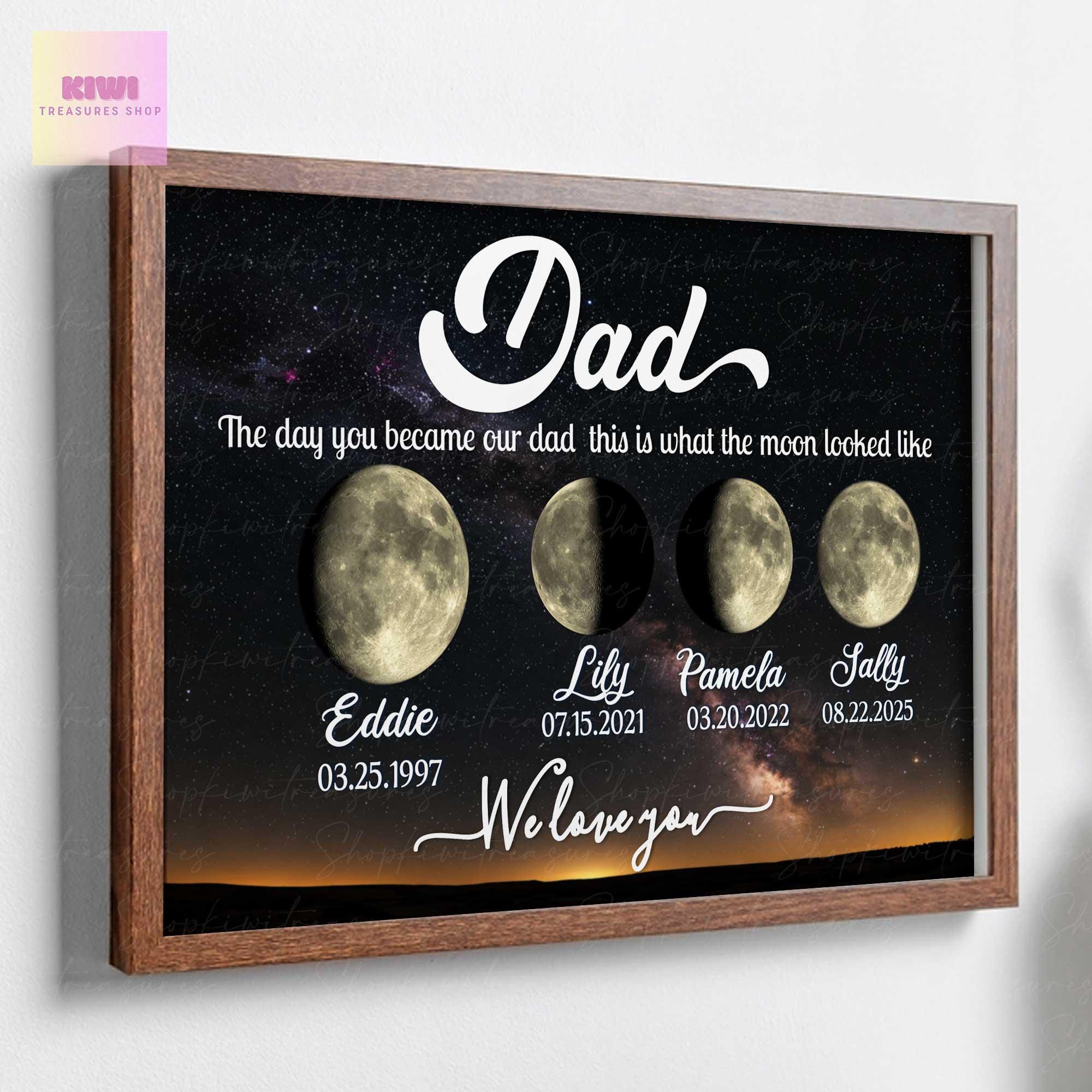Custom Moon Phase Dad Gift | Personalized  Unframed Poster canvas with Kids' Birthdates | Father’s Day Night Sky Art | We Love You Print