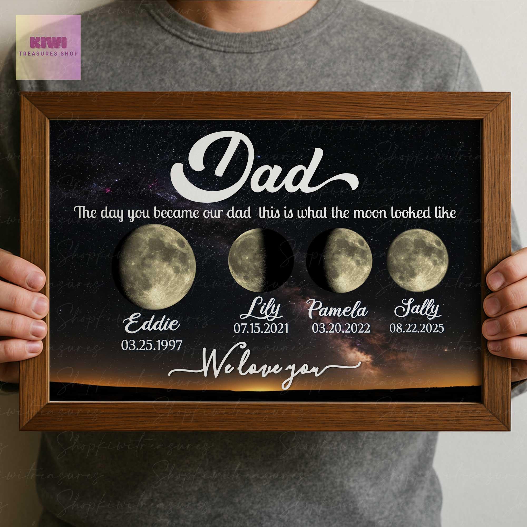 Custom Moon Phase Dad Gift | Personalized  Unframed Poster canvas with Kids' Birthdates | Father’s Day Night Sky Art | We Love You Print
