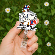 Patriotic Nurse Goose Badge Reel – Funny 4th of July Medical ID Holder, Emergency Honk Clip, Cute Retractable Name Tag for Healthcare Worker
