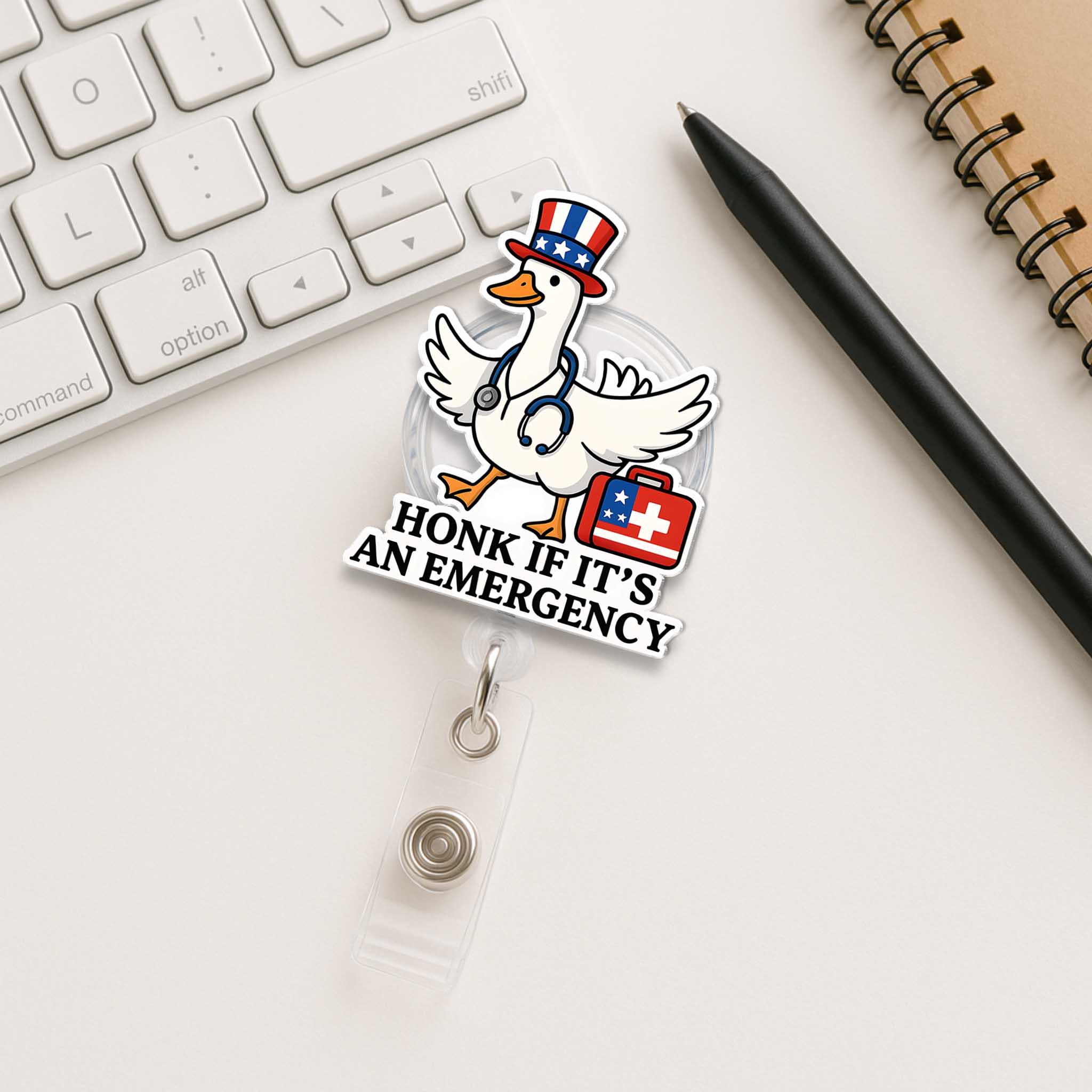 Patriotic Nurse Goose Badge Reel – Funny 4th of July Medical ID Holder, Emergency Honk Clip, Cute Retractable Name Tag for Healthcare Worker