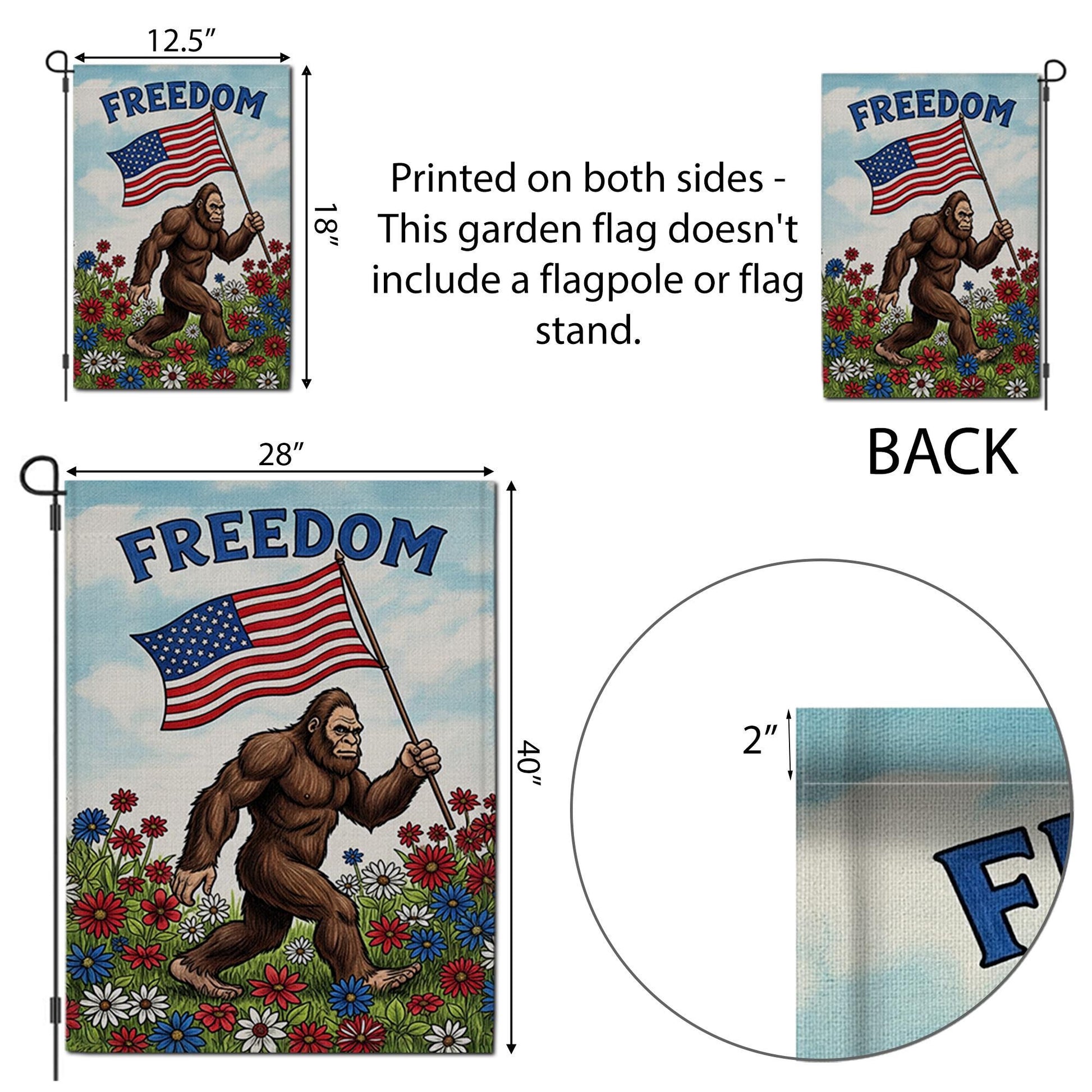 Funny Bigfoot Garden Flag, Patriotic Yard Decor with USA Flag, Freedom Outdoor Sign, 4th of July Bigfoot Flag, Summer Lawn Decor