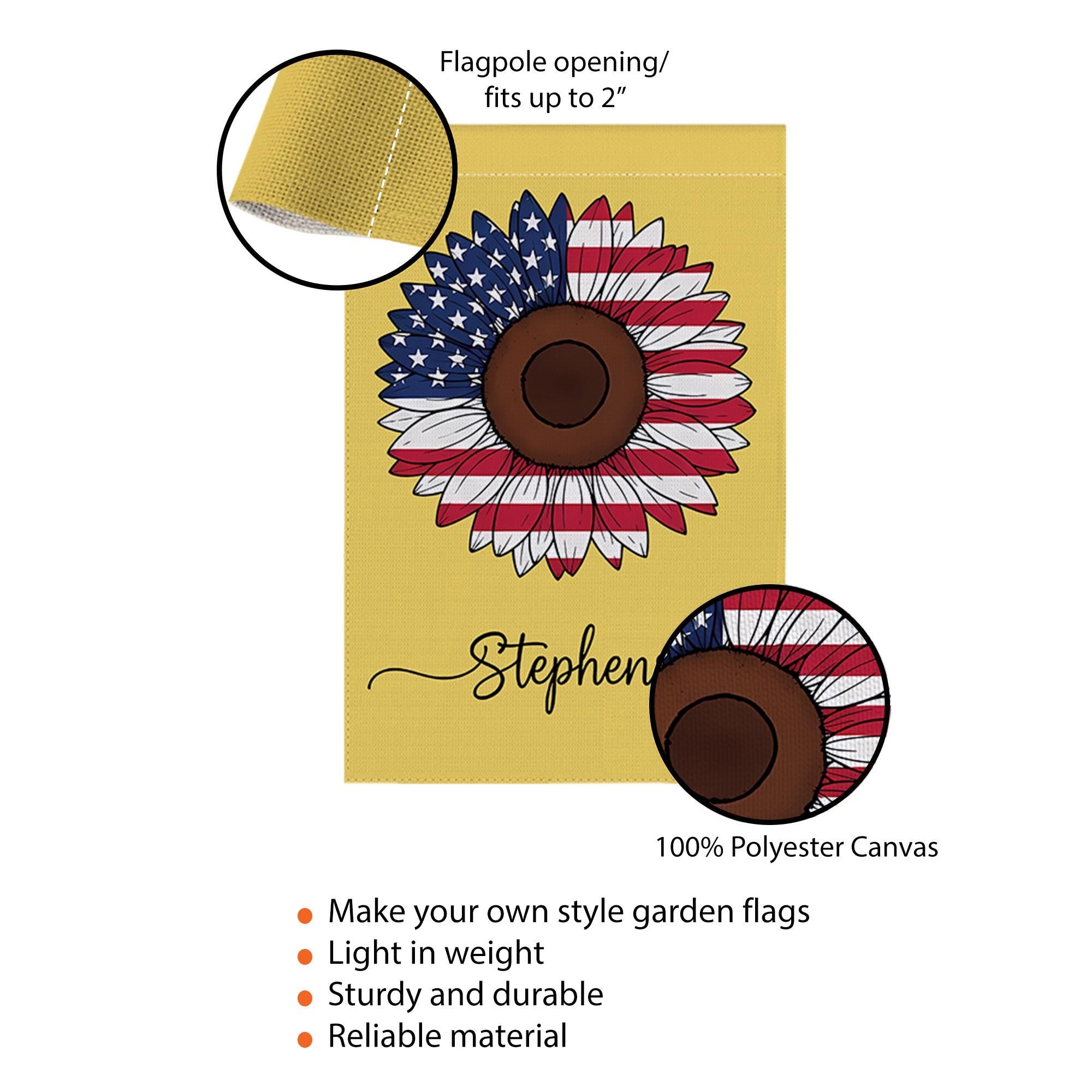 Personalized Patriotic Sunflower Garden Flag, Custom USA Name Yard Decor, 4th of July Outdoor Flag, American Floral Banner