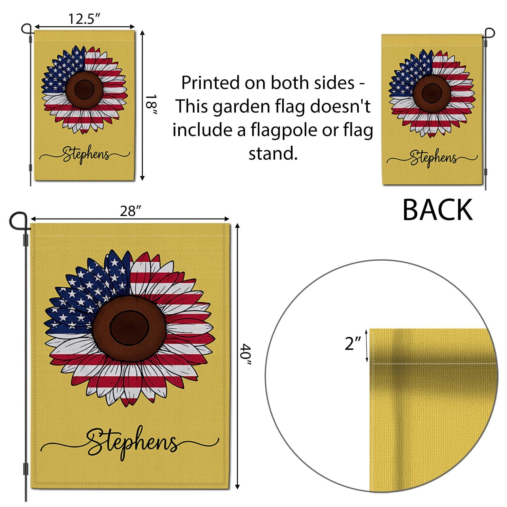 Personalized Patriotic Sunflower Garden Flag, Custom USA Name Yard Decor, 4th of July Outdoor Flag, American Floral Banner