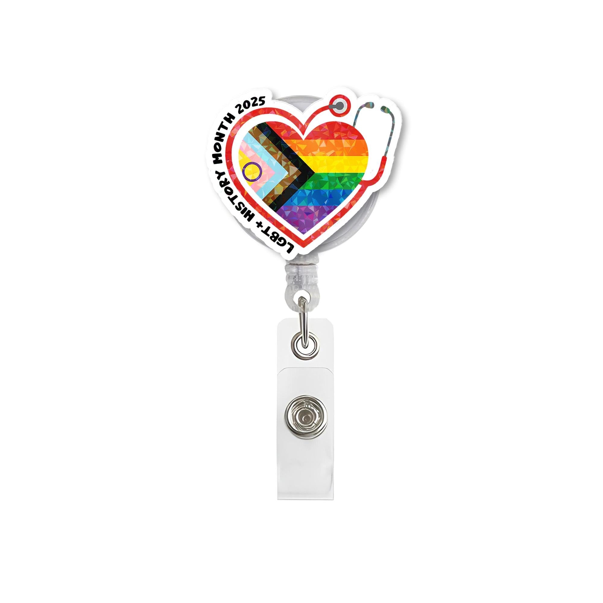 LGBTQ+ History Month 2025 Badge Reel – Pride Heart Nurse ID Holder – Inclusive Rainbow Stethoscope Clip for Healthcare Worker