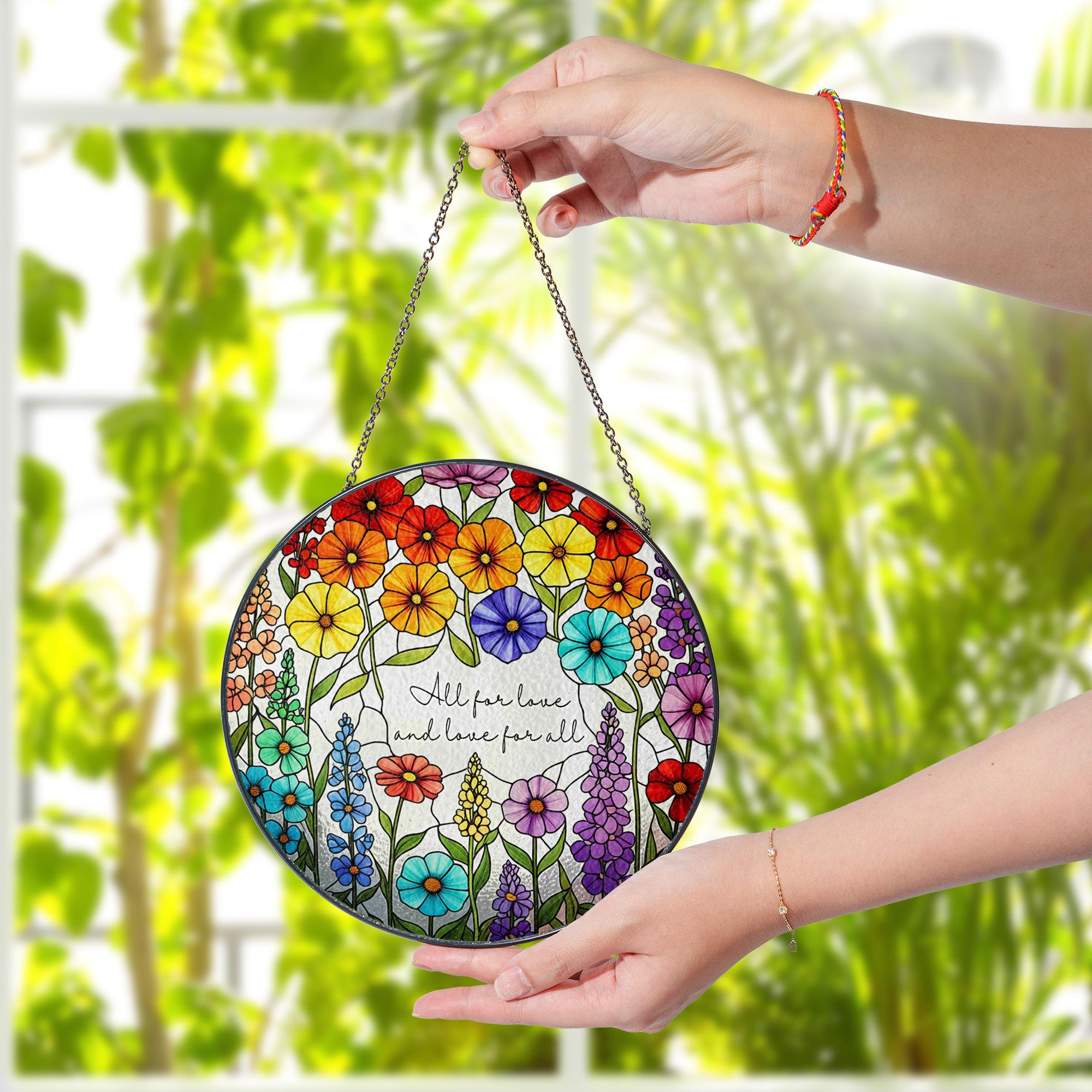 LGBT Wildflower Glass Suncatcher – Rainbow Pride Window Decor – fauxed Stained Glass Sun Catcher – LGBTQ Gift – Colorful Floral Home Decor