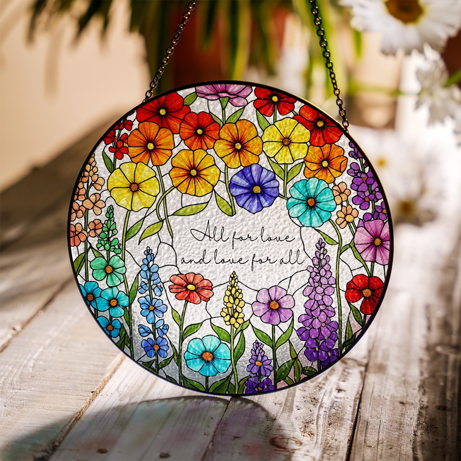 LGBT Wildflower Glass Suncatcher – Rainbow Pride Window Decor – fauxed Stained Glass Sun Catcher – LGBTQ Gift – Colorful Floral Home Decor