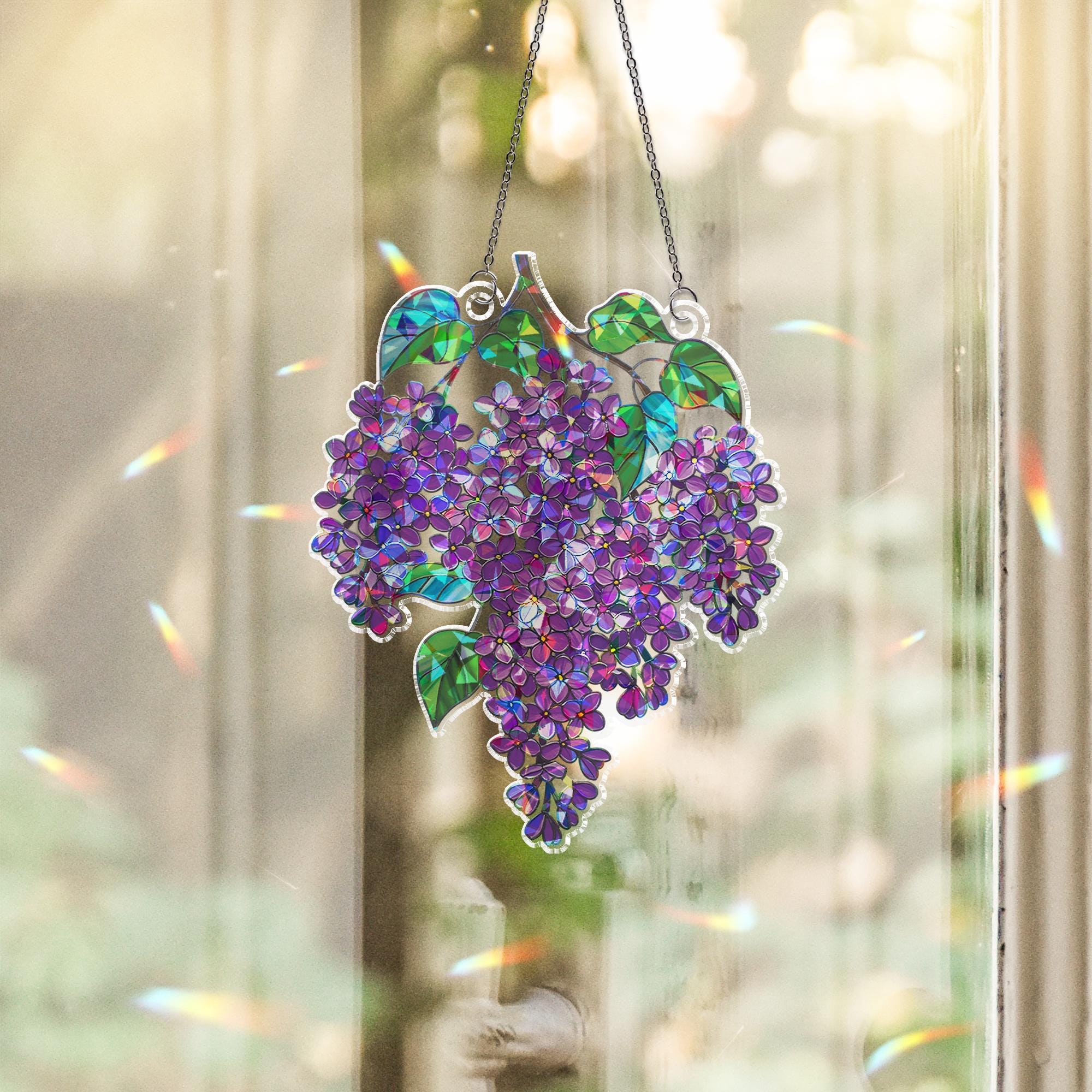 Holographic Purple Lilac Acrylic Suncatcher | Iridescent Window Hanging | Fauxed Stained Glass Decor | Boho Sun Catcher Gift