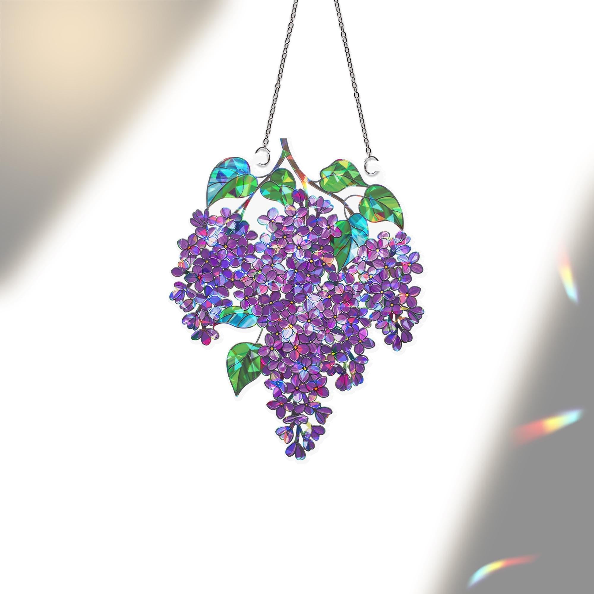 Holographic Purple Lilac Acrylic Suncatcher | Iridescent Window Hanging | Fauxed Stained Glass Decor | Boho Sun Catcher Gift