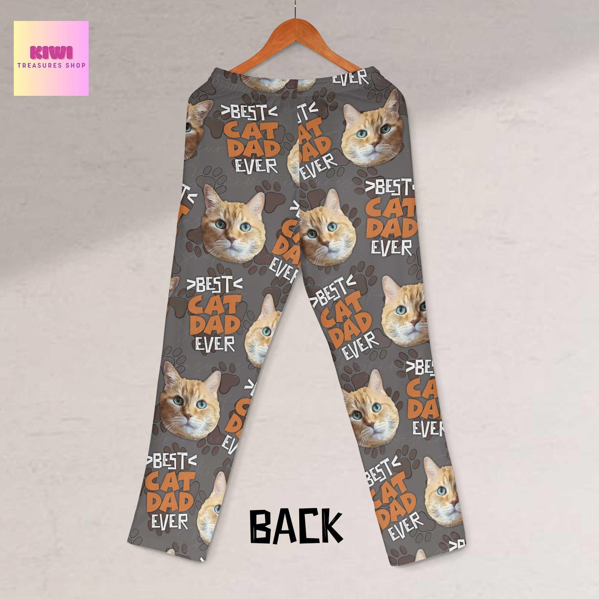Best Cat Dad Ever Pajama Pants – Custom Cat Face Lounge Pants for Him, Funny Cat Lover Gift, Personalized Unisex Sleepwear for Pet Dads