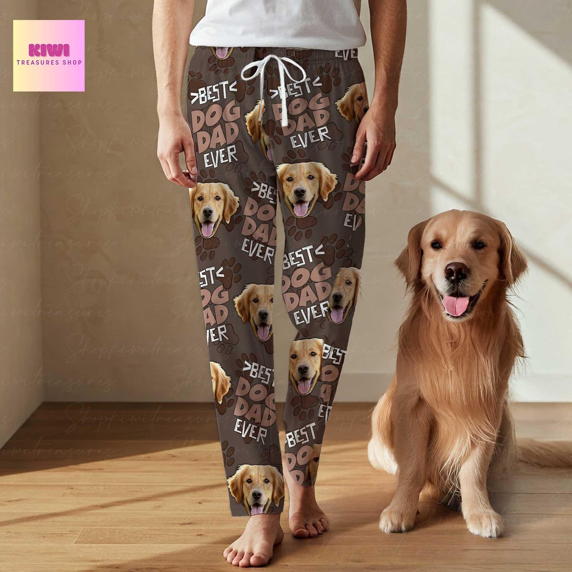 Best Dog Dad Ever Pajama Pants – Custom Dog Face Lounge Pants for Him, Funny Pet Lover Gift, Personalized Unisex Sleepwear for Dog Dads