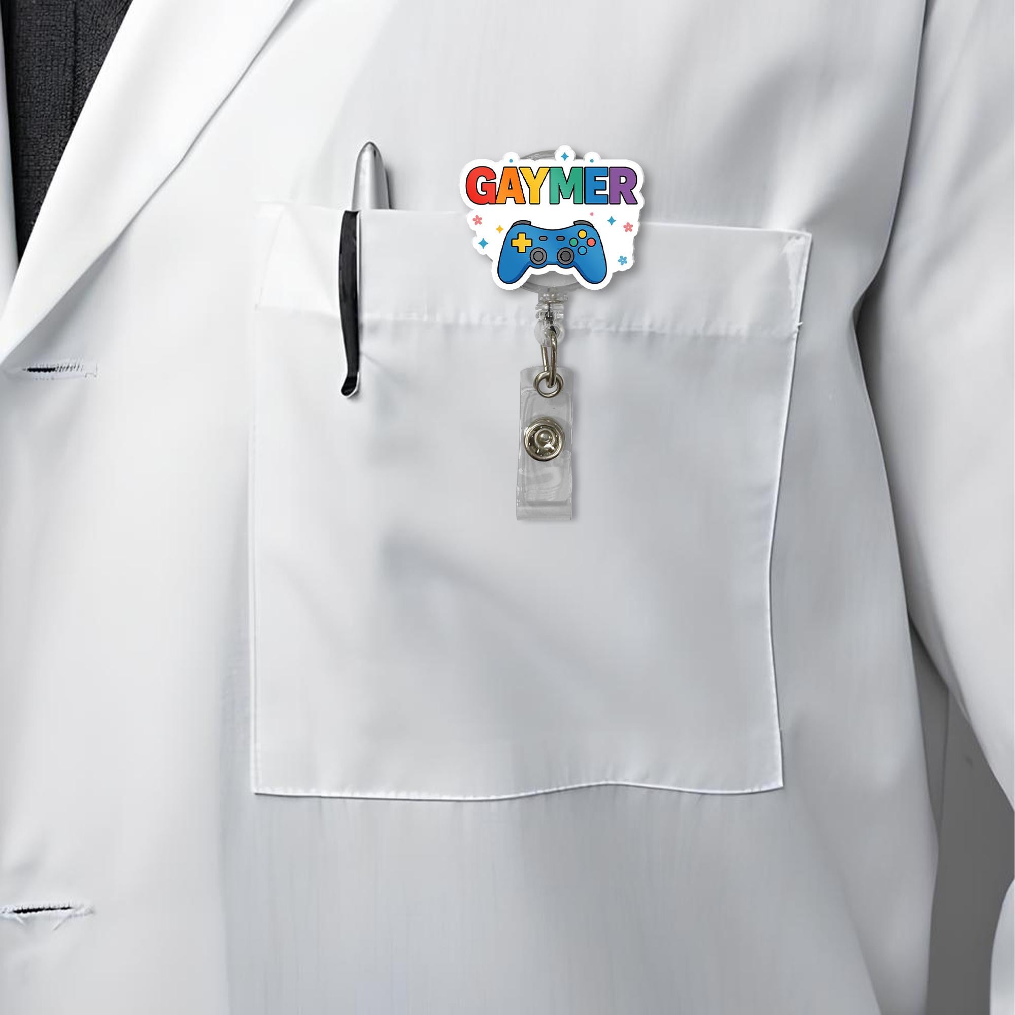 Gaymer Badge Reel – LGBTQ+ Pride Month Gamer ID Holder – Cute Rainbow Gaming Nurse Badge Clip for Work, Conventions & Allies