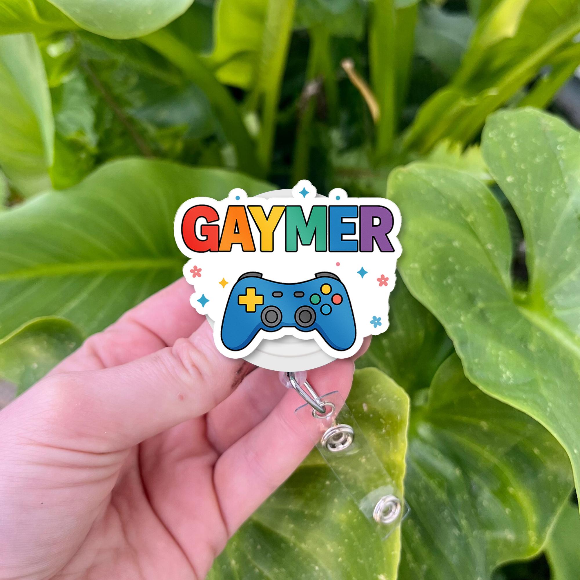 Gaymer Badge Reel – LGBTQ+ Pride Month Gamer ID Holder – Cute Rainbow Gaming Nurse Badge Clip for Work, Conventions & Allies