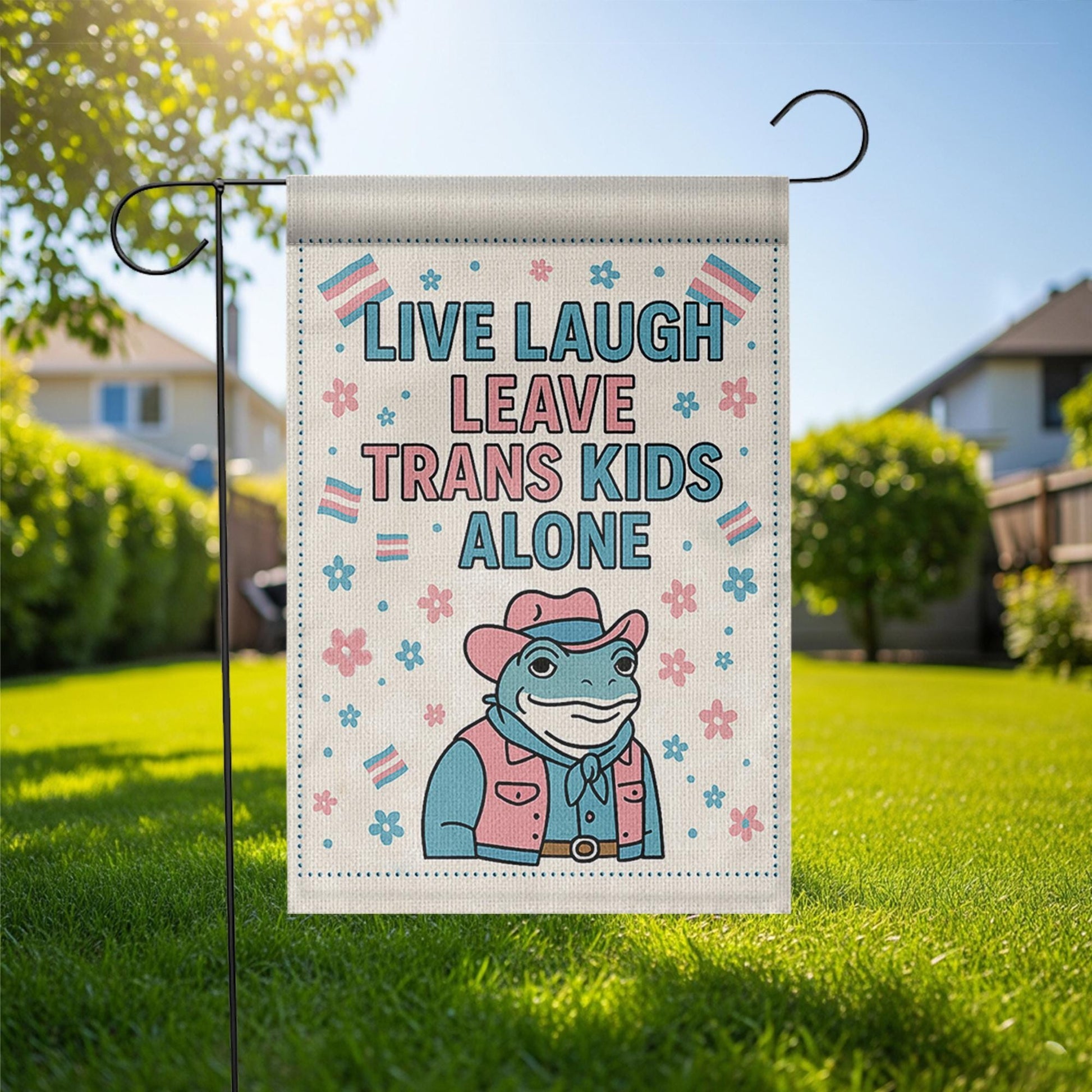 Live Laugh Leave Trans Kids Alone Flag – Trans Pride Garden Flag – LGBTQ+ Yard Decor for Pride Month, Advocacy & Support