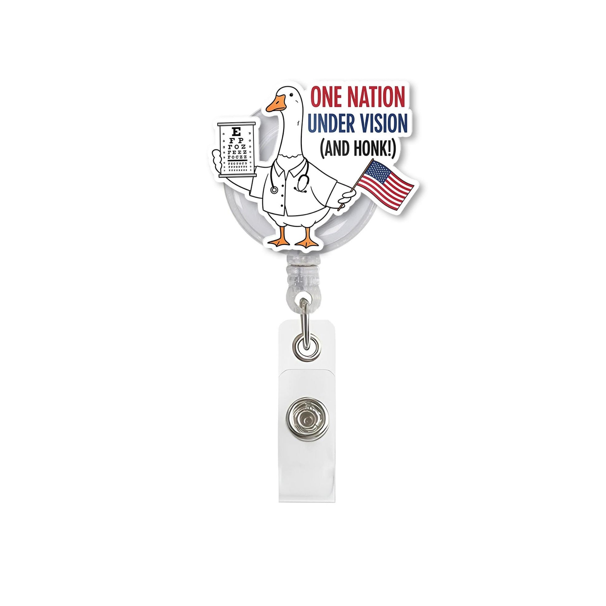 Funny Optometrist Badge Reel, Goose Eye Doctor ID Clip, Patriotic Vision Badge Holder, One Nation Under Vision Badge, Patriotic Eye Doctor