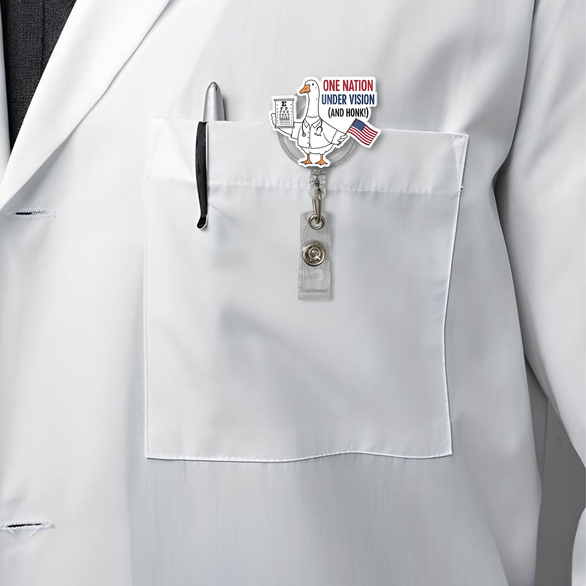 Funny Optometrist Badge Reel, Goose Eye Doctor ID Clip, Patriotic Vision Badge Holder, One Nation Under Vision Badge, Patriotic Eye Doctor