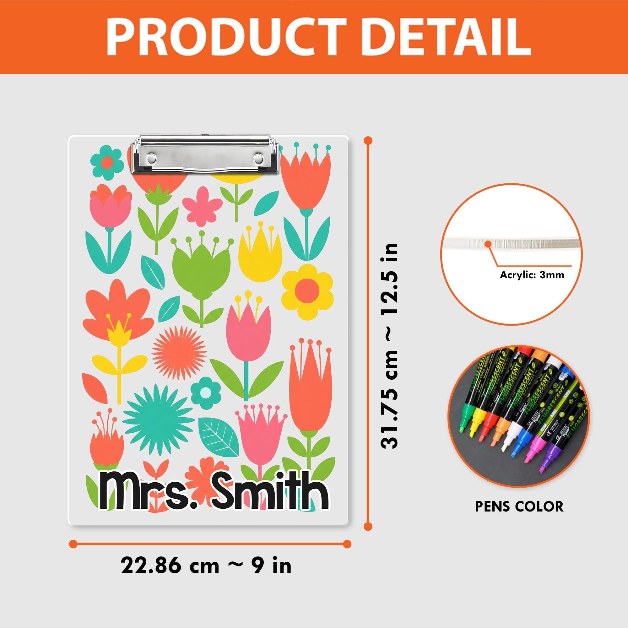 Personalized Teacher Appreciation Gift, Custom Boho Floral Teacher Clipboard, End Of Year Gift, Back To School Teacher School Supplies