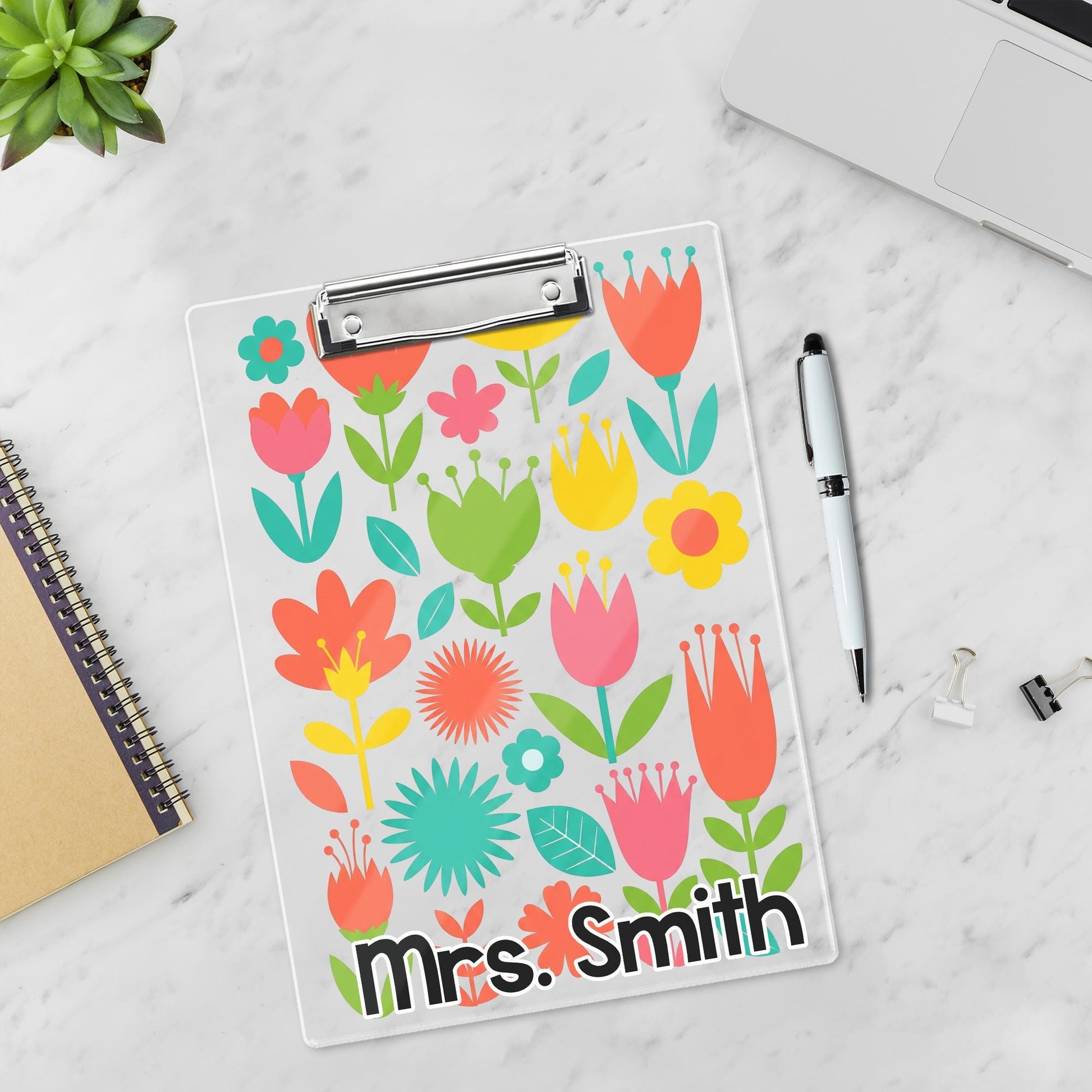 Personalized Teacher Appreciation Gift, Custom Boho Floral Teacher Clipboard, End Of Year Gift, Back To School Teacher School Supplies