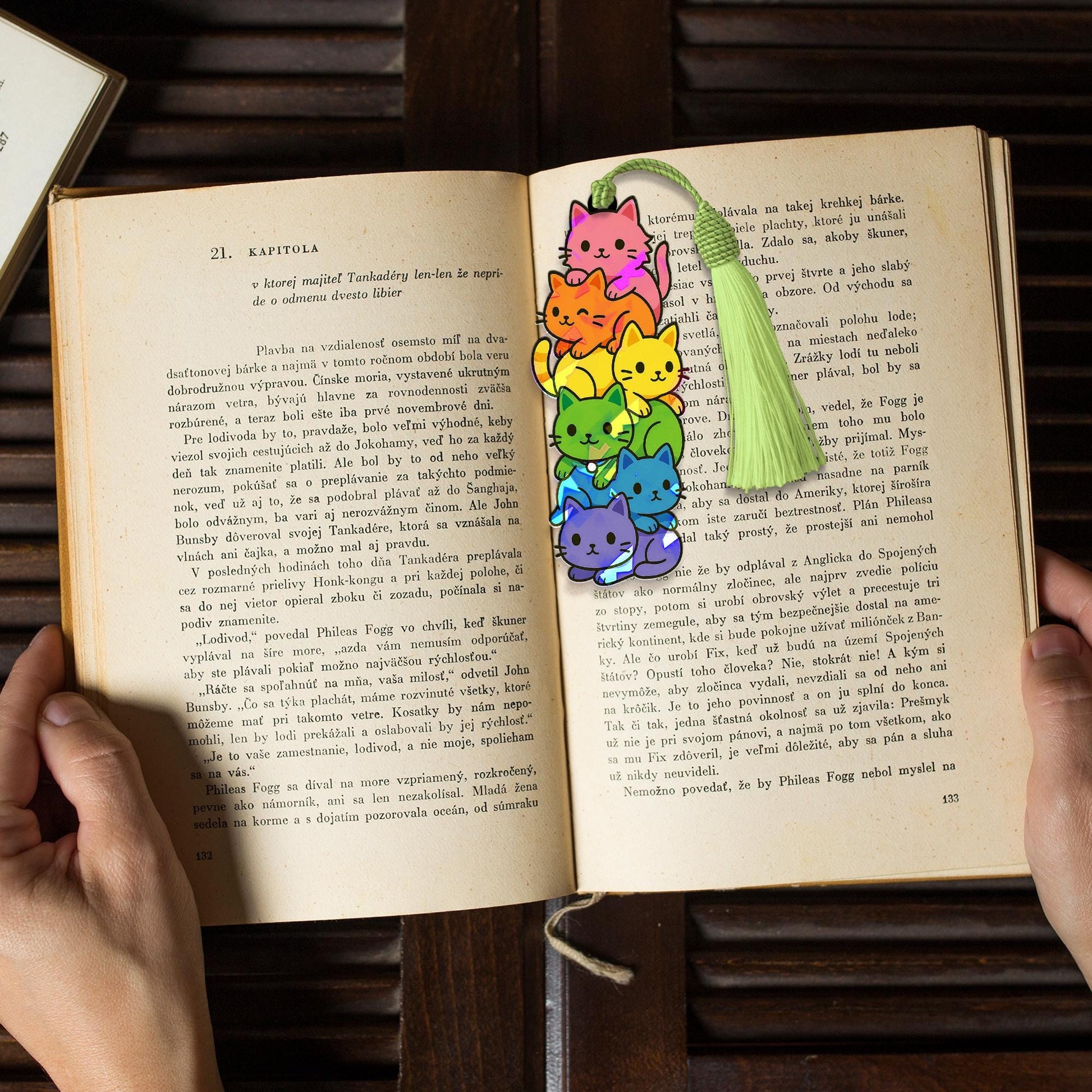 Rainbow Cat Holographic Bookmark – Cute LGBTQ Ally Book Lover Gift, Pride Kitty Tassel Bookmark, Kawaii Cat Reading Accessory