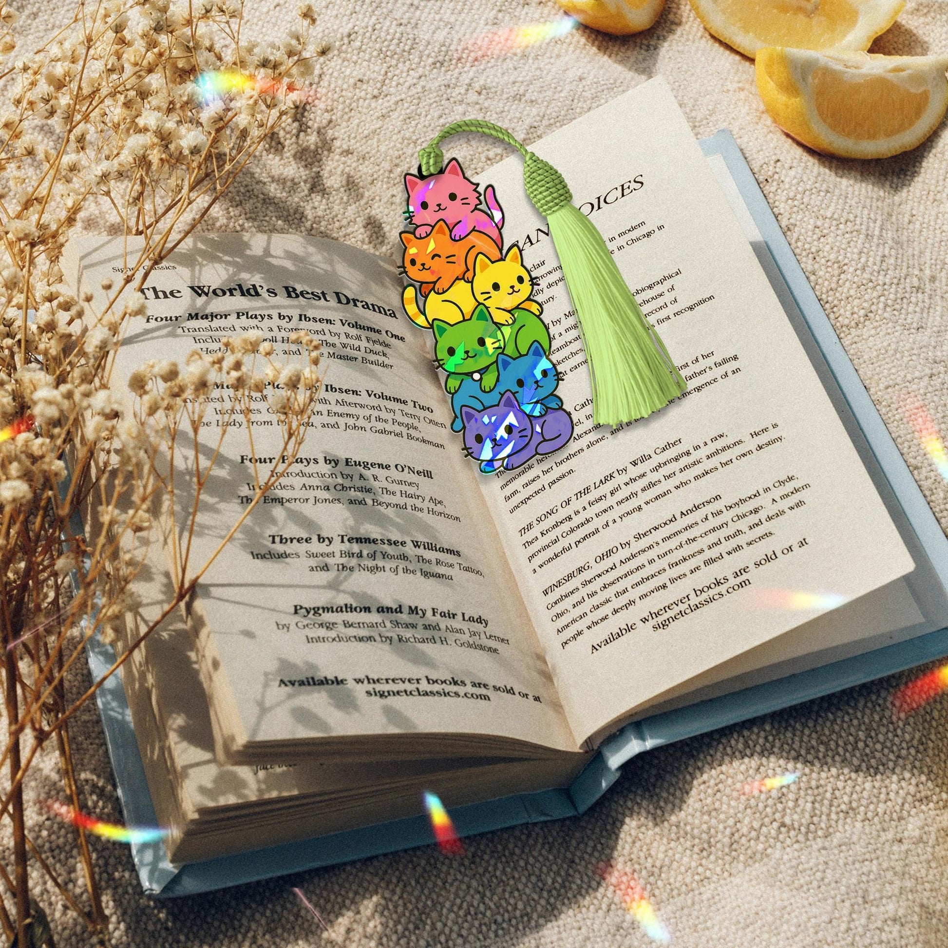 Rainbow Cat Holographic Bookmark – Cute LGBTQ Ally Book Lover Gift, Pride Kitty Tassel Bookmark, Kawaii Cat Reading Accessory