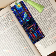 Holographic Cat Bookmark – Starry Night Acrylic Bookmark with Tassel, Book Lover Gift, Cozy Reading Accessory, Cat & Bookshelf Design