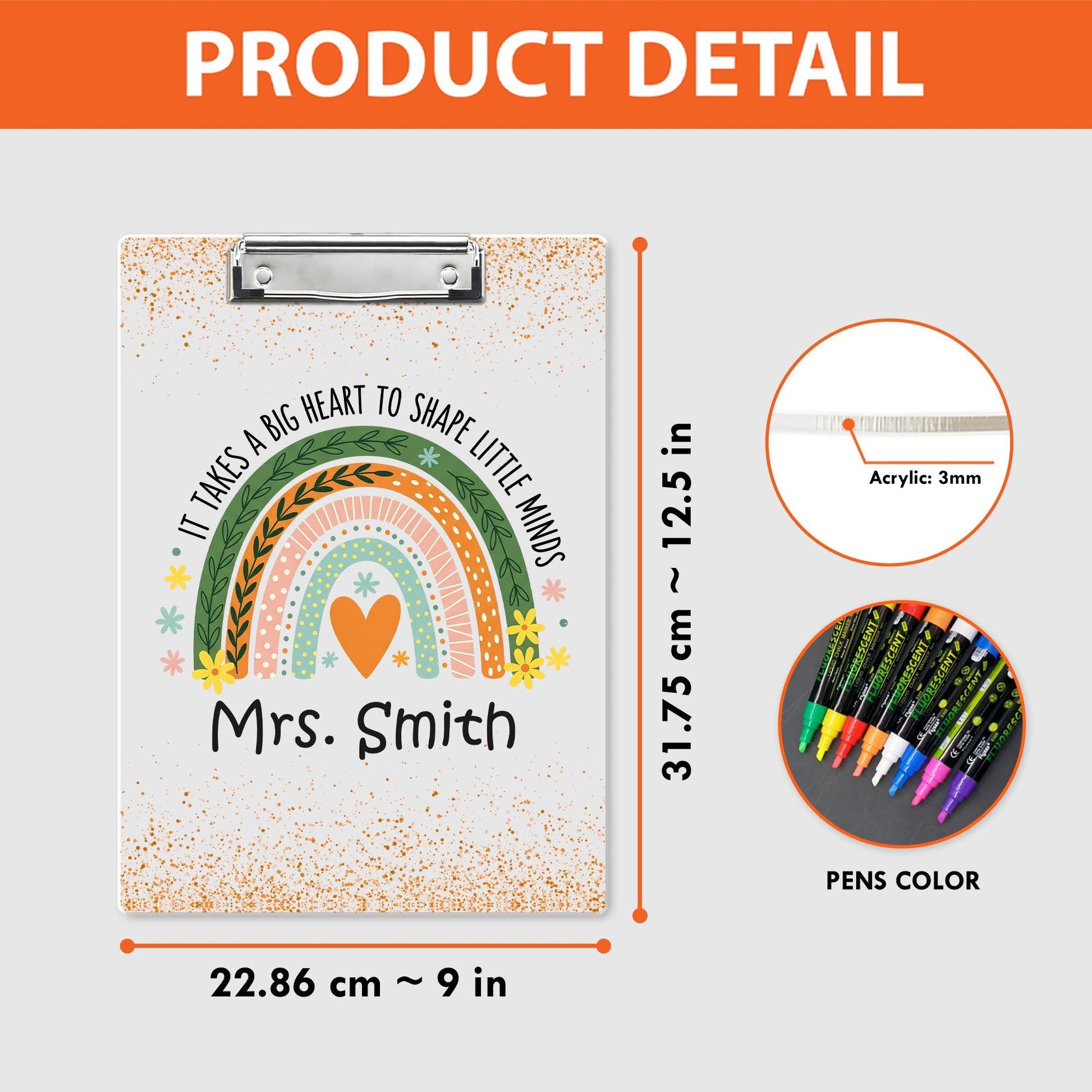 Personalized Teacher Appreciation Gifts, Custom Rainbow Teacher Clipboard, Teacher Name Clipboard, Back To School, End Of Year School Gifts