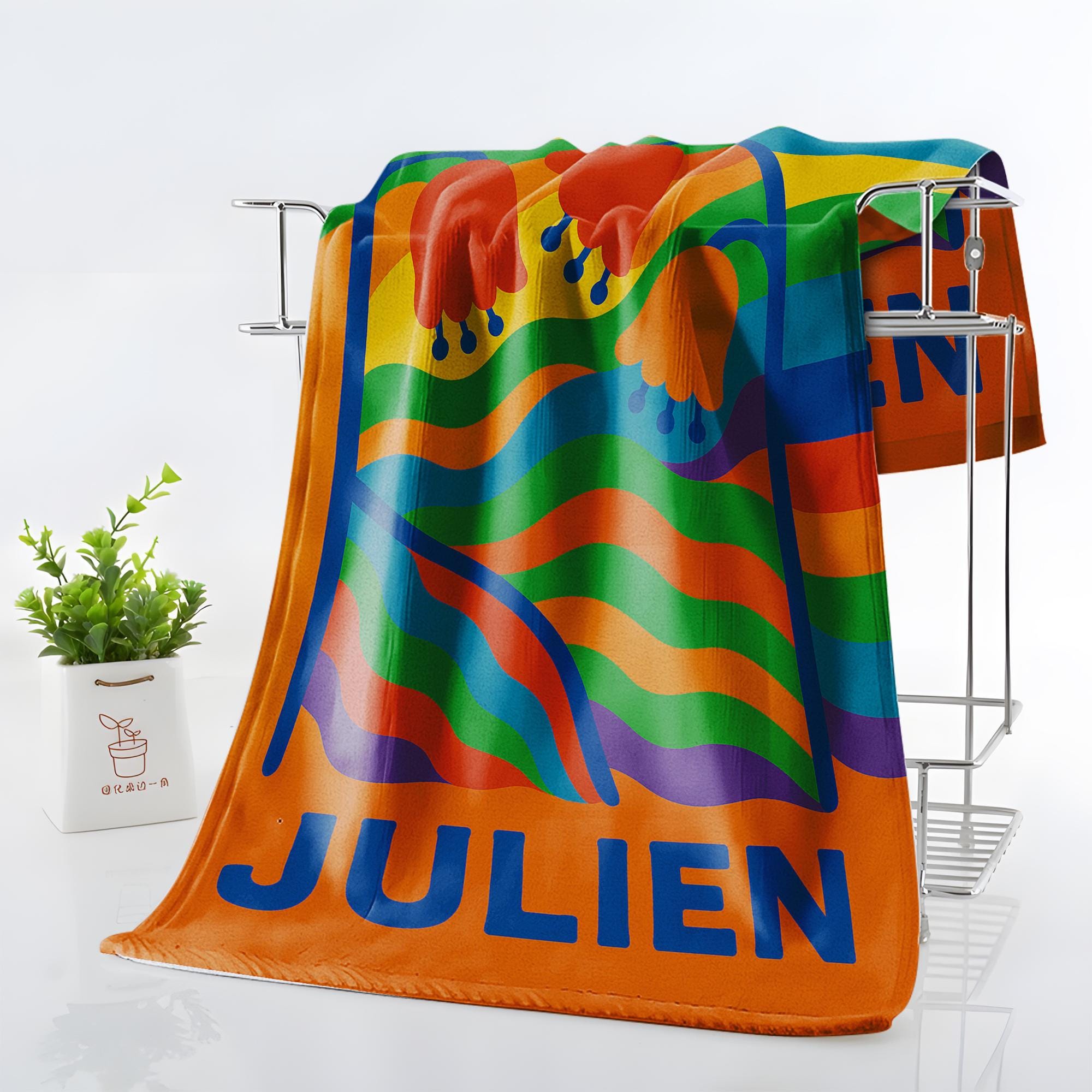 Custom LGBTQ Pride Beach Towel – Personalized Rainbow Name Towel, Colorful Summer Gift, Gay Pride Pool Accessory, Queer Beach Decor