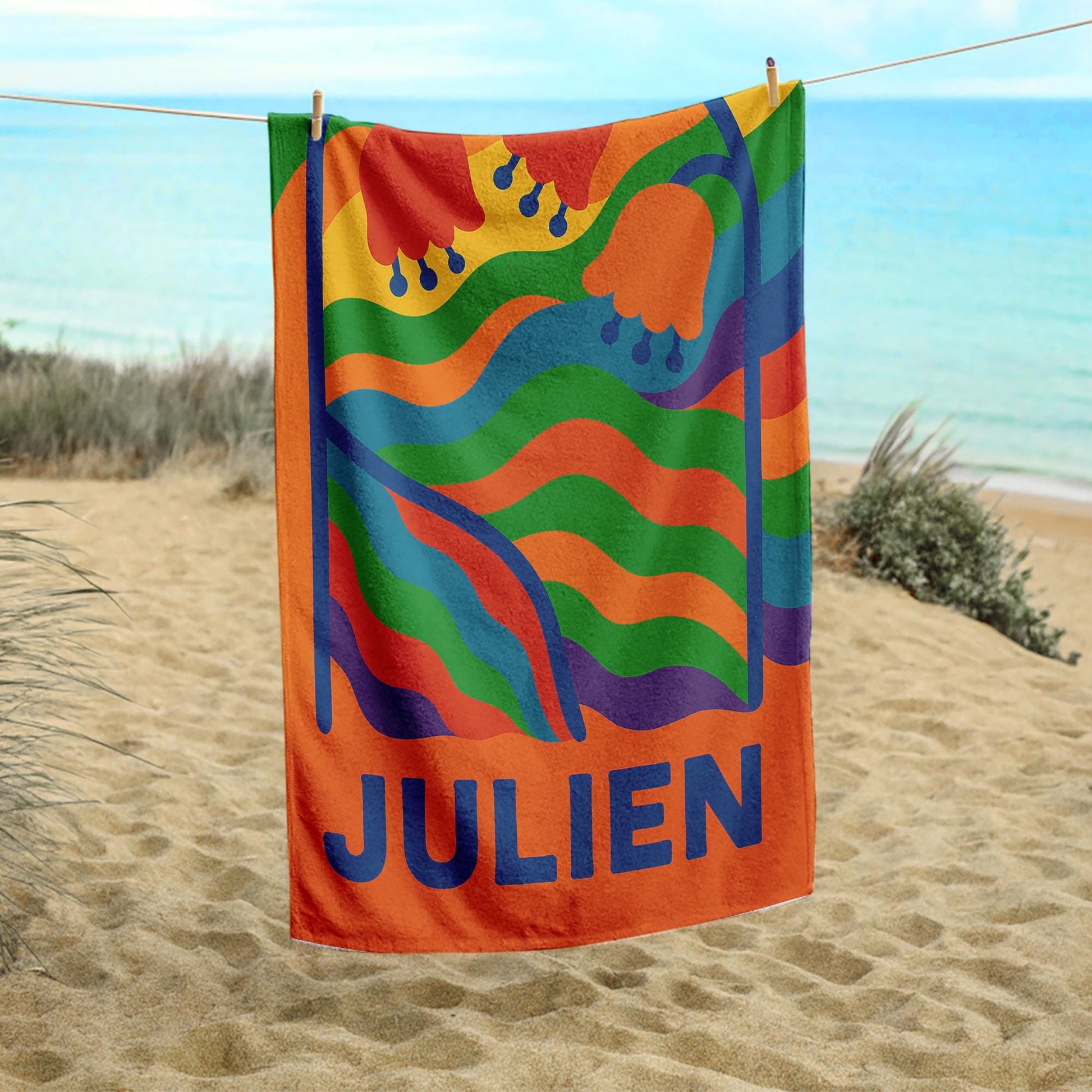 Custom LGBTQ Pride Beach Towel – Personalized Rainbow Name Towel, Colorful Summer Gift, Gay Pride Pool Accessory, Queer Beach Decor