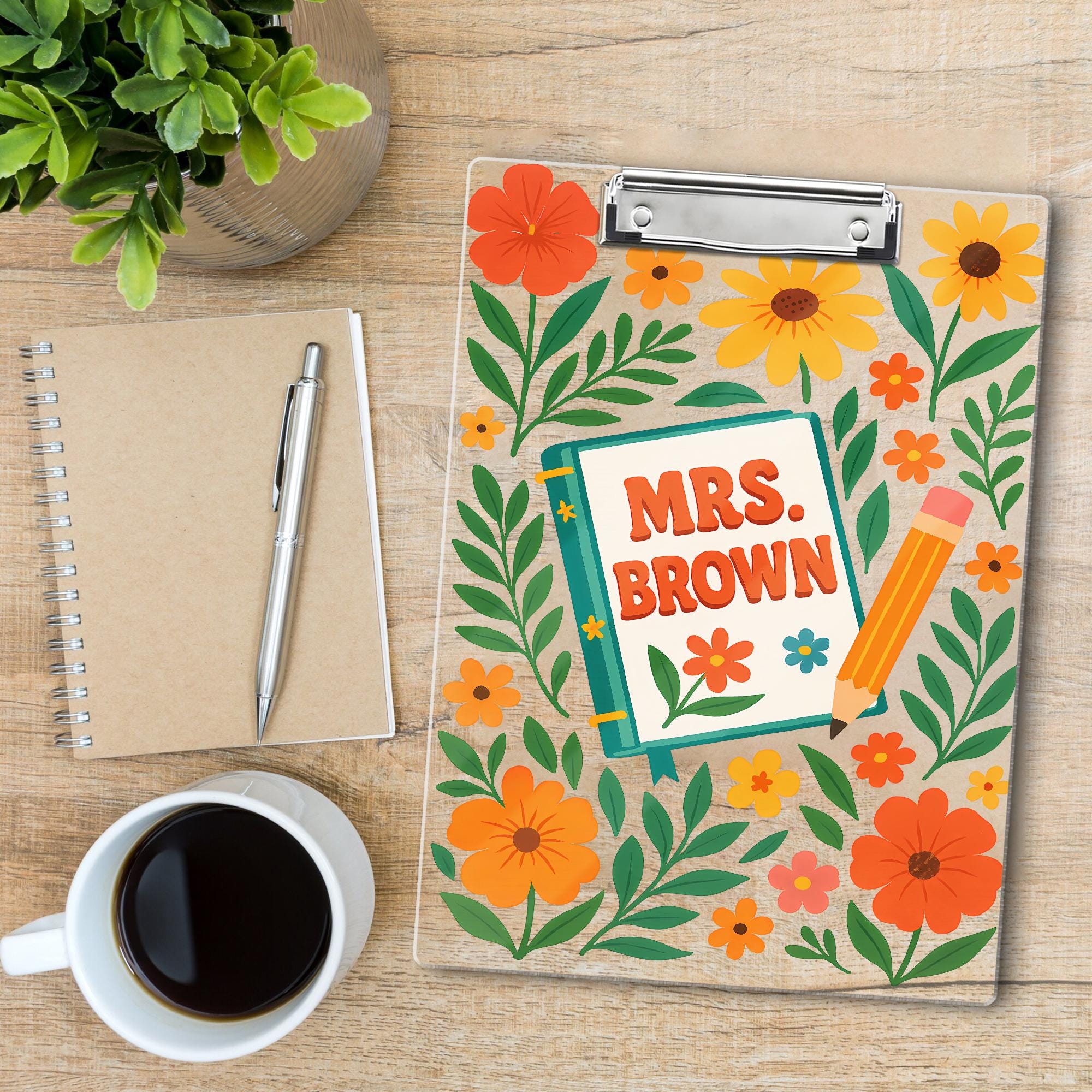 Personalized Teacher Gifts, Custom Teacher Clipboard with Name, Teacher Appreciation Gift, Thank You Teacher Gift, Floral Teacher Clipboard