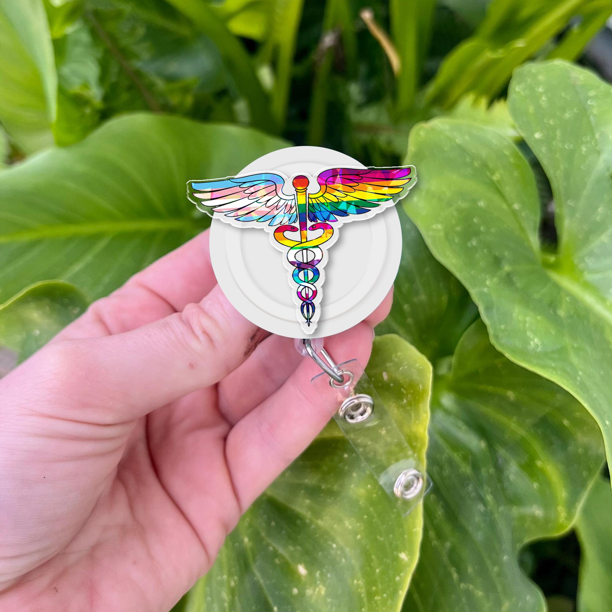 Rainbow Caduceus Badge Reel – LGBTQ Medical Pride ID Clip – Nurse Doctor EMT Gift – Retractable Badge Holder for Healthcare Workers