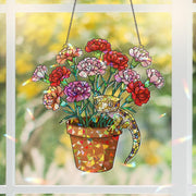 Carnation & Gecko Hologram Acrylic Window Hanging – Floral Lizard Decor – Mother’s Day Gift – Flower Lover Art – Botanical Reptile Gift