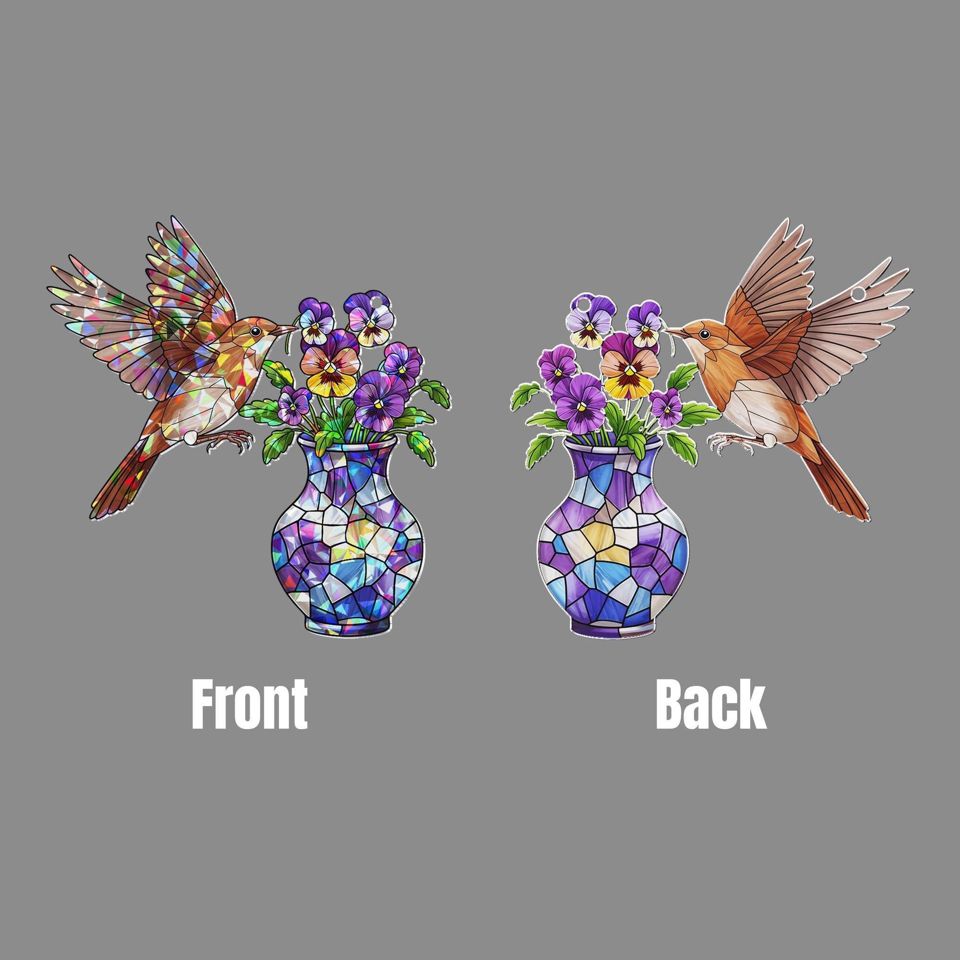 Sparrow & Pansy Hologram Acrylic Window Hanging – Bird and Flower Art – Mother’s Day Gift – Nature Window Decor – Garden Lover Gift