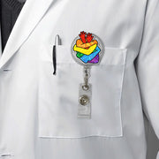 Rainbow Heart Hands Badge Reel – LGBTQ+ Pride Month Retractable ID Holder – Colorful Nurse Badge Clip for Work & Pride Events