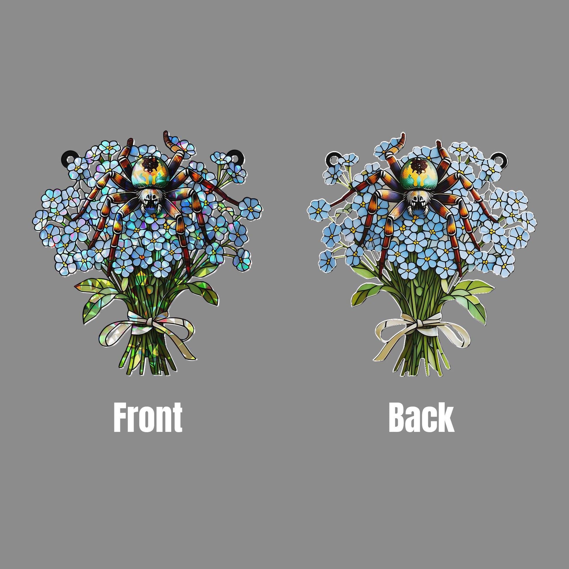 Spider & Forget-Me-Not Hologram Acrylic Window Hanging – Gothic Floral Decor – Mother's Day Gift – Flower and Nature Lover Art