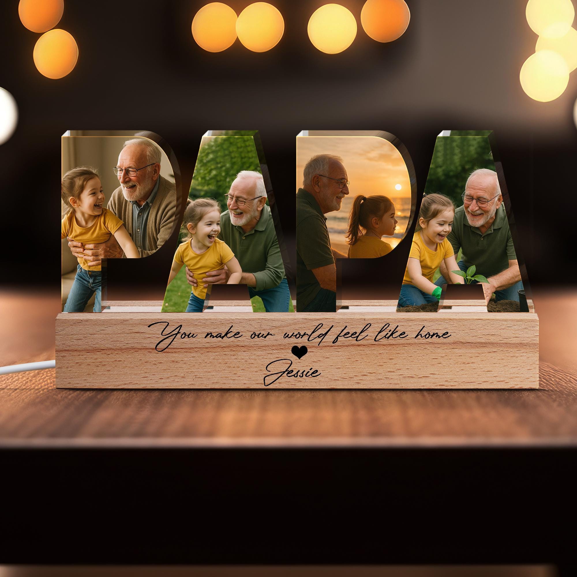 Custom Grandpa Photo LED Light Gift - Father's Day Personalized Acrylic Night Light with Quote from Grandkids - Unique Gift for Grandpa