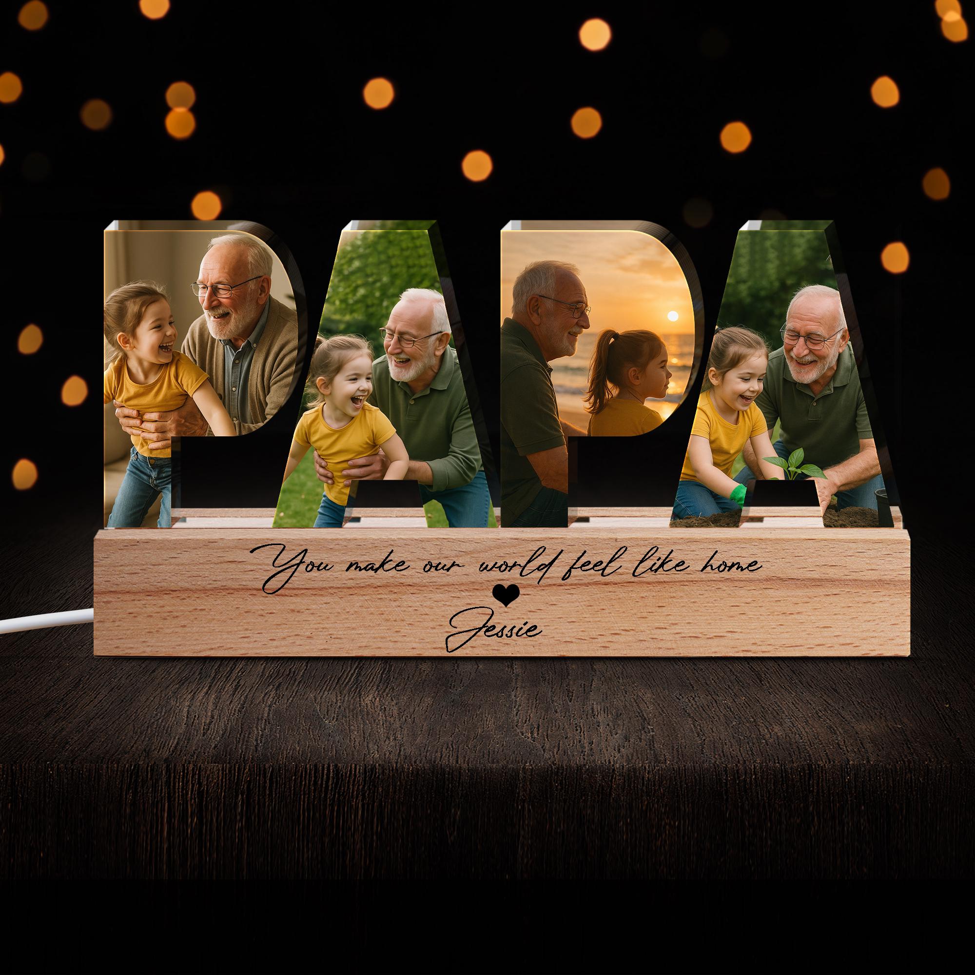 Custom Grandpa Photo LED Light Gift - Father's Day Personalized Acrylic Night Light with Quote from Grandkids - Unique Gift for Grandpa